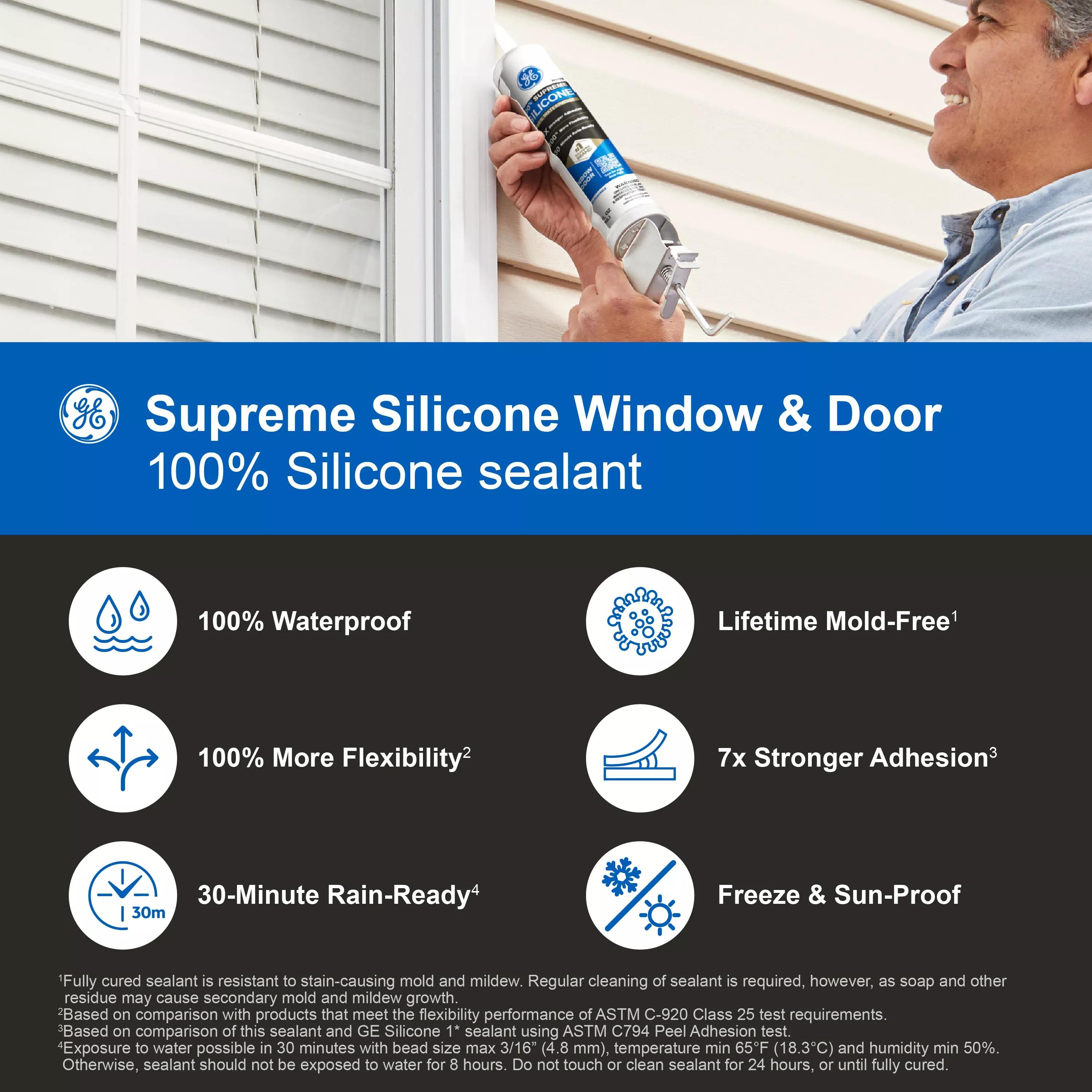 GE Supreme Silicone Window & Door Sealant, Pack of 1, Clear 10.1 fl oz Cartridge