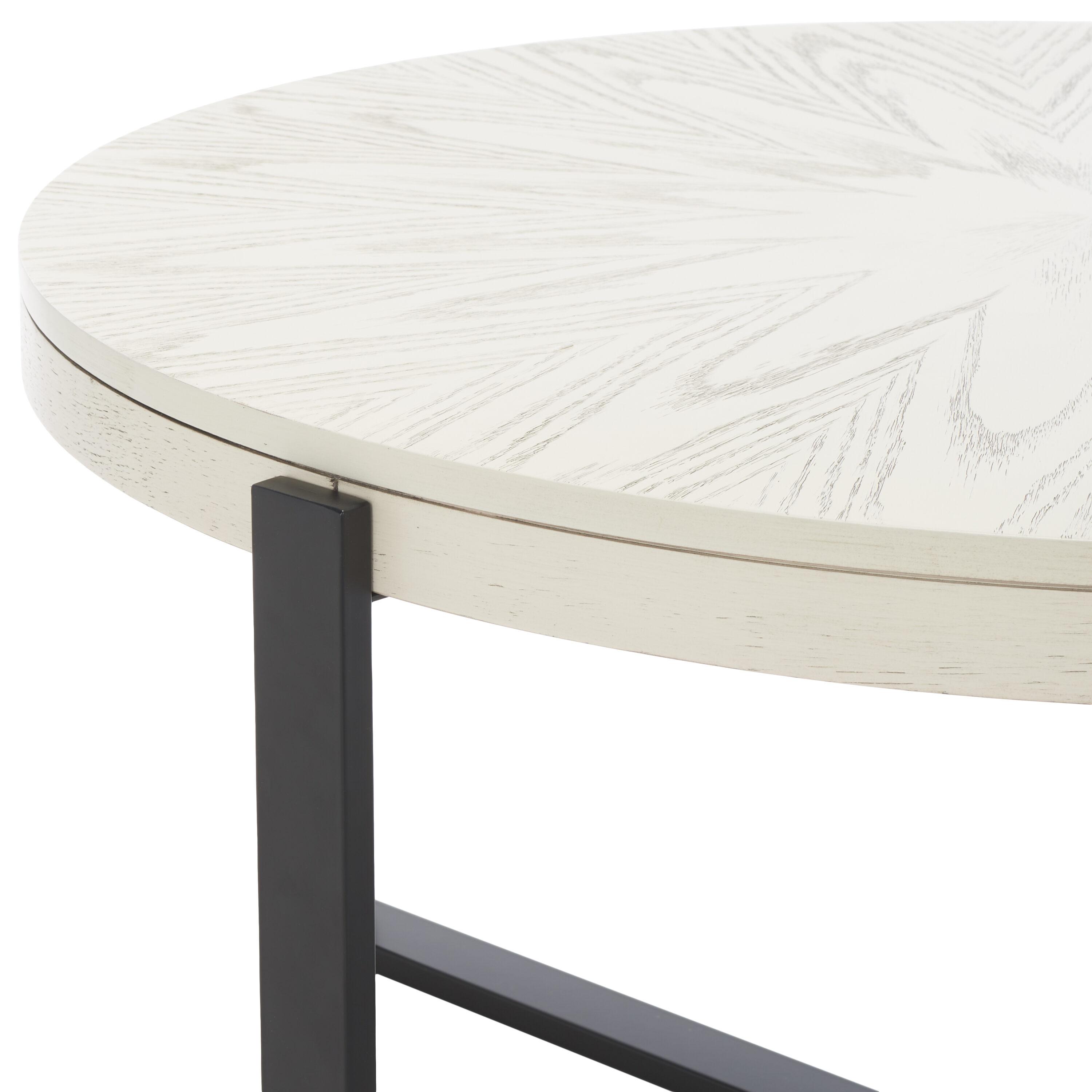 SAFAVIEH Navya Round Coffee Table, White Wash Top/Black Legs