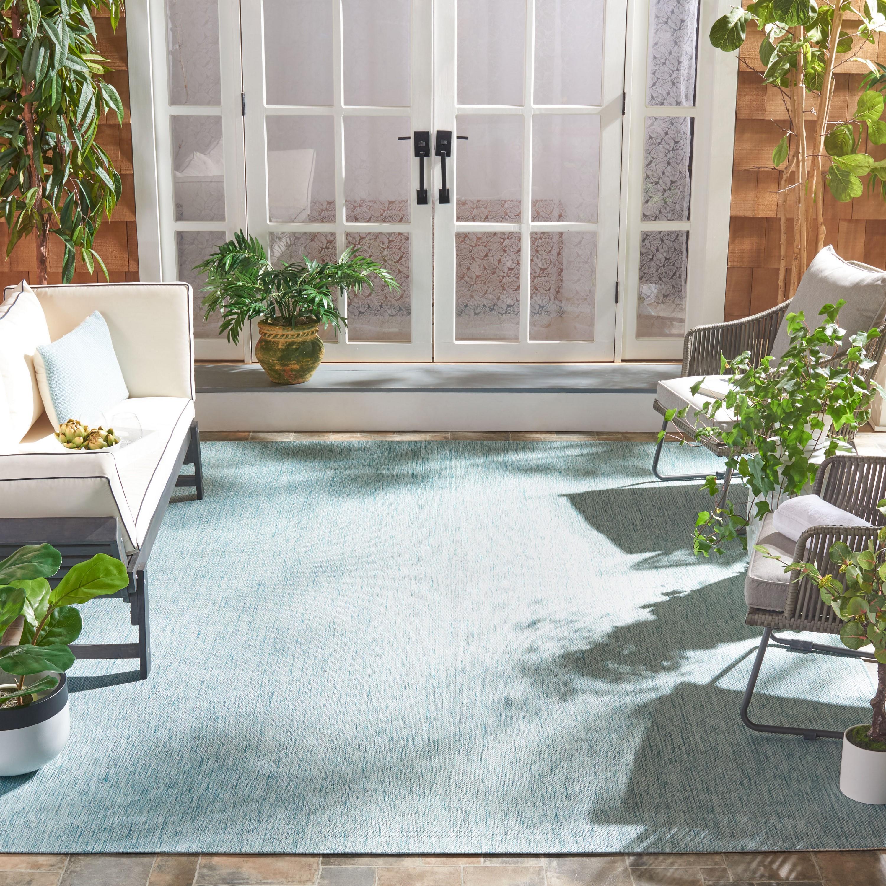 Beach House BHS218 Power Loomed Indoor/Outdoor Area Rug - Aqua - 5'3"x5'3" - Safavieh