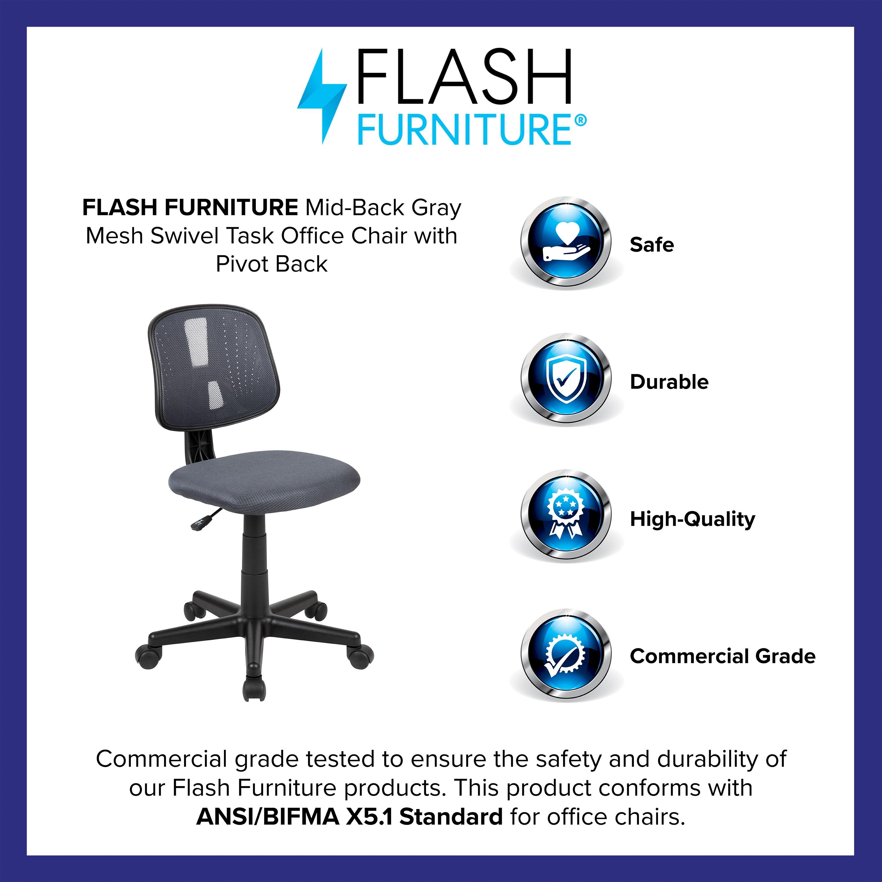 Flash Furniture Flash Fundamentals Mid-Back Gray Mesh Swivel Task Office Chair with Pivot Back