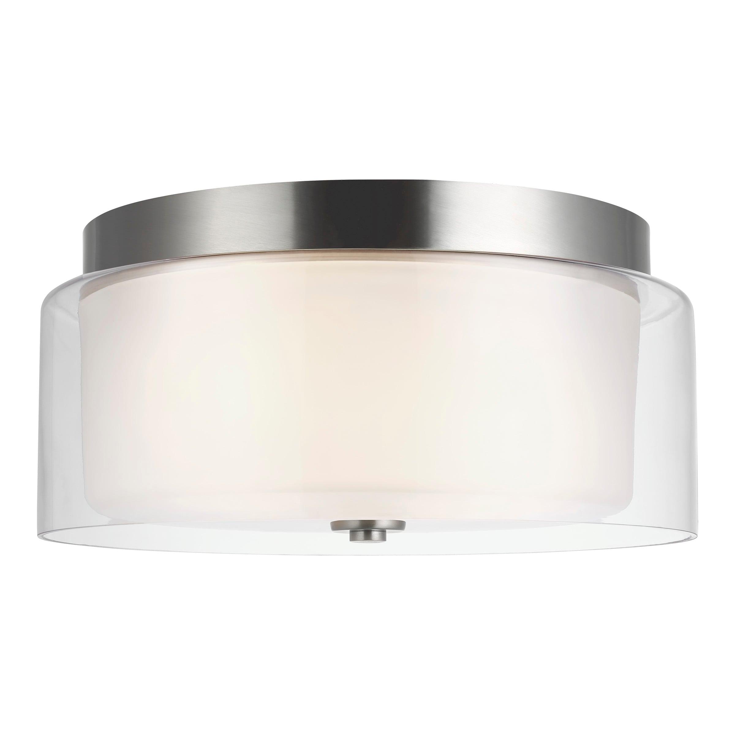 Elmwood Park Brushed Nickel 12" Dual-Light Flush Mount with Satin Etched Glass