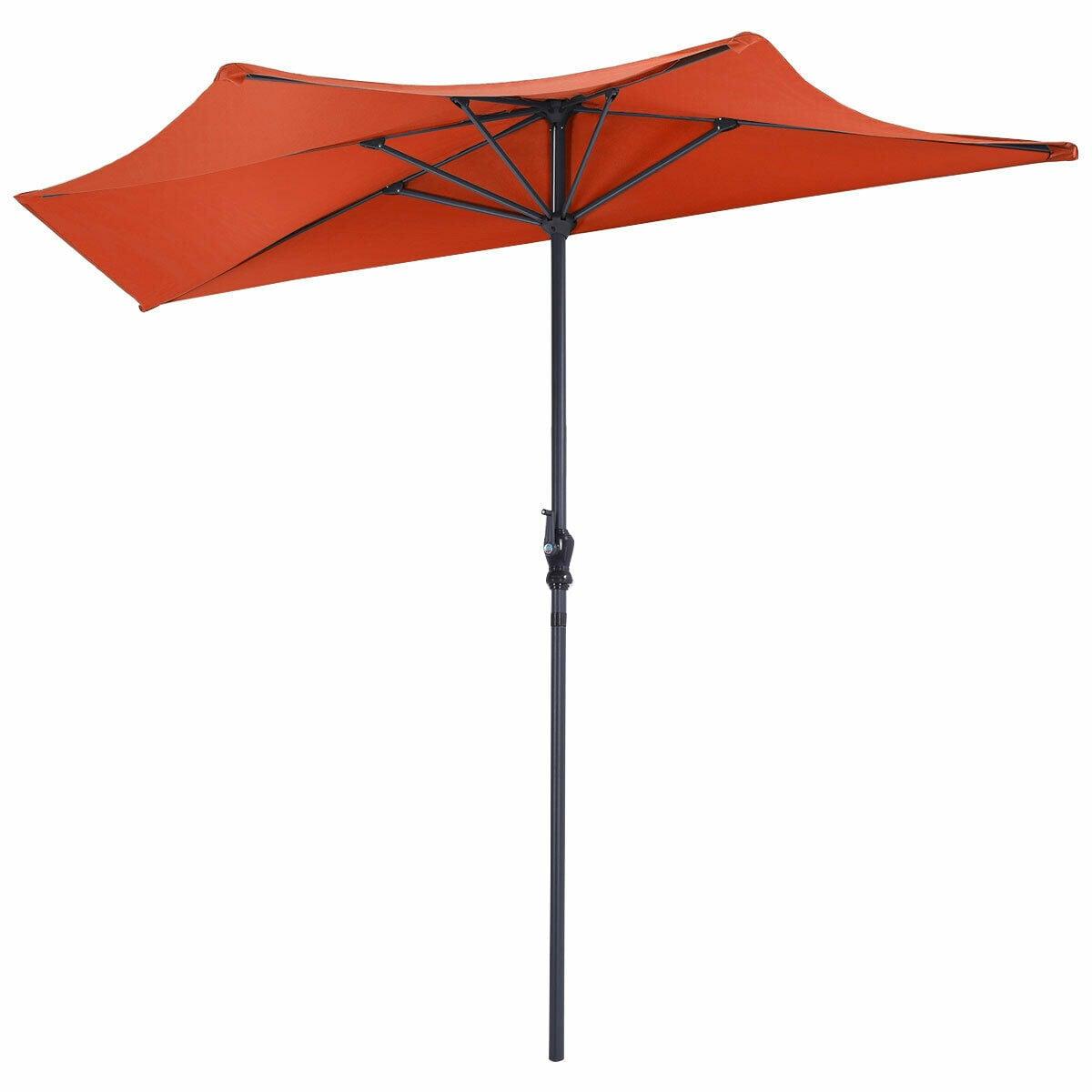 Resenkos 9Ft Patio Bistro Half Round Umbrella -Orange, Patio Offset Umbrella with Easy Tilt Adjustment, Outdoor Hanging Umbrella, Sunshade Umbrella Canopy