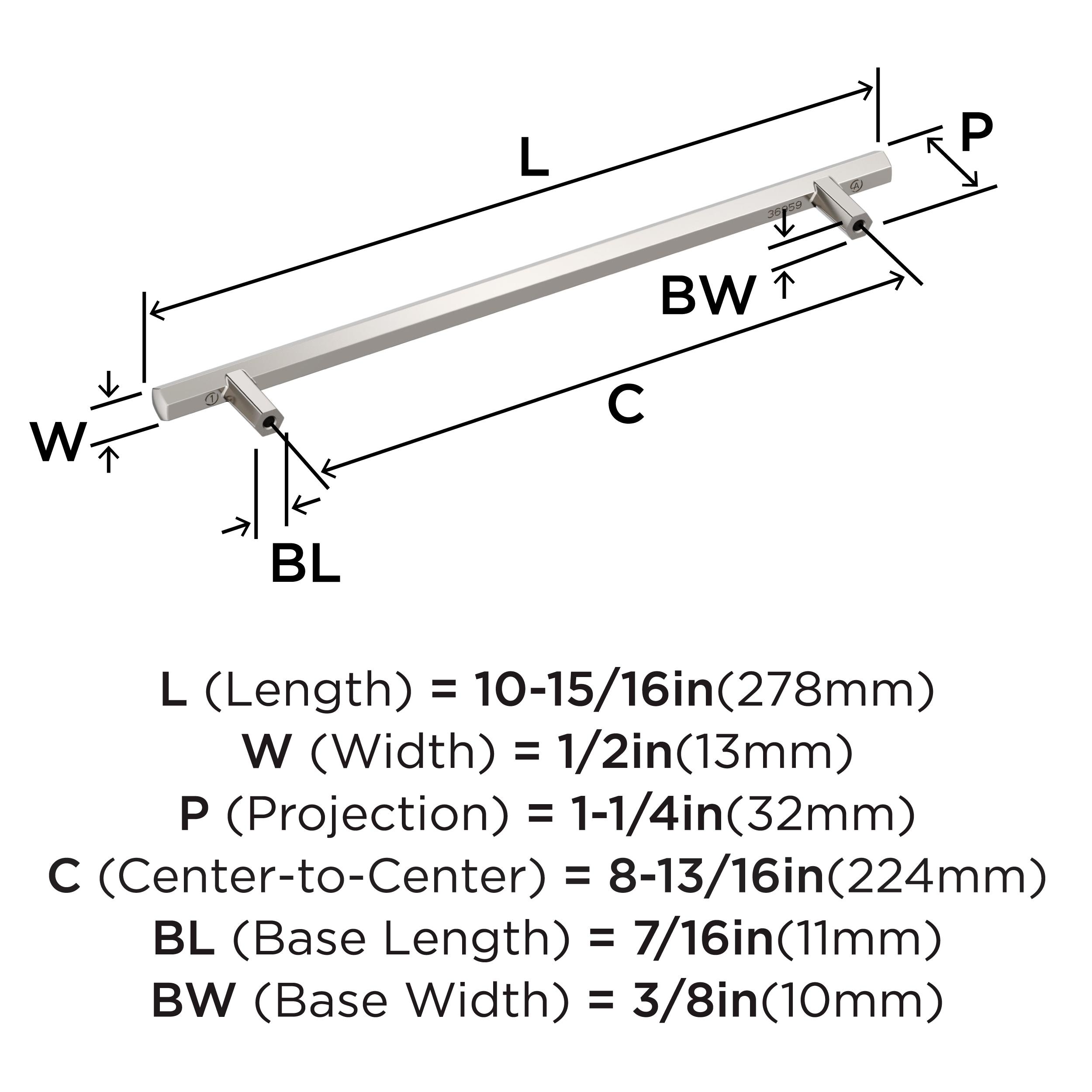 Amerock Caliber 8-13/16 inch (224mm) Center-to-Center Polished Nickel Cabinet Pull