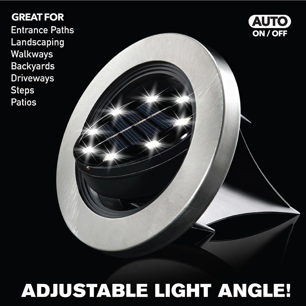 Bell + Howell Bell+Howell Stainless Steel Solar Powered Swivel LED Disk Lights, Wireless Auto On/off Pathway Garden Lights (Set of 8)