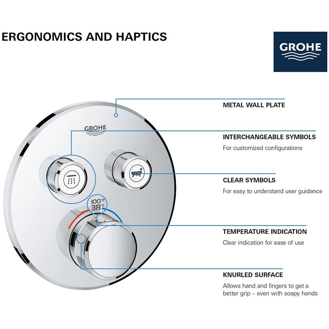 GROHE Grohtherm SmartControl Dual-Function Shower Thermostatic Valve Trim
