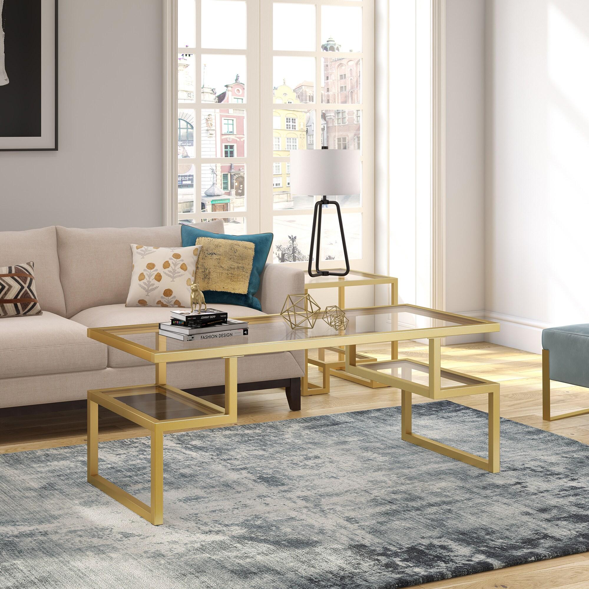 Evelyn&Zoe Zander 45" Wide Rectangular Coffee Table, Brass