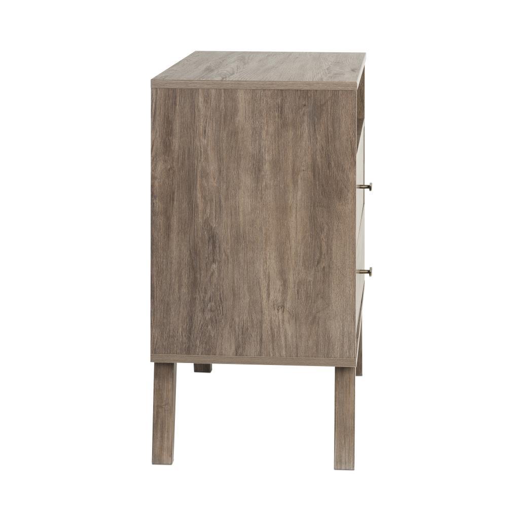 Mid Century Modern 2 Drawer Tall Nightstand with Shelf Drifted Gray - Prepac: MDF & Particle Board Construction, Includes Anti-Tip Hardware