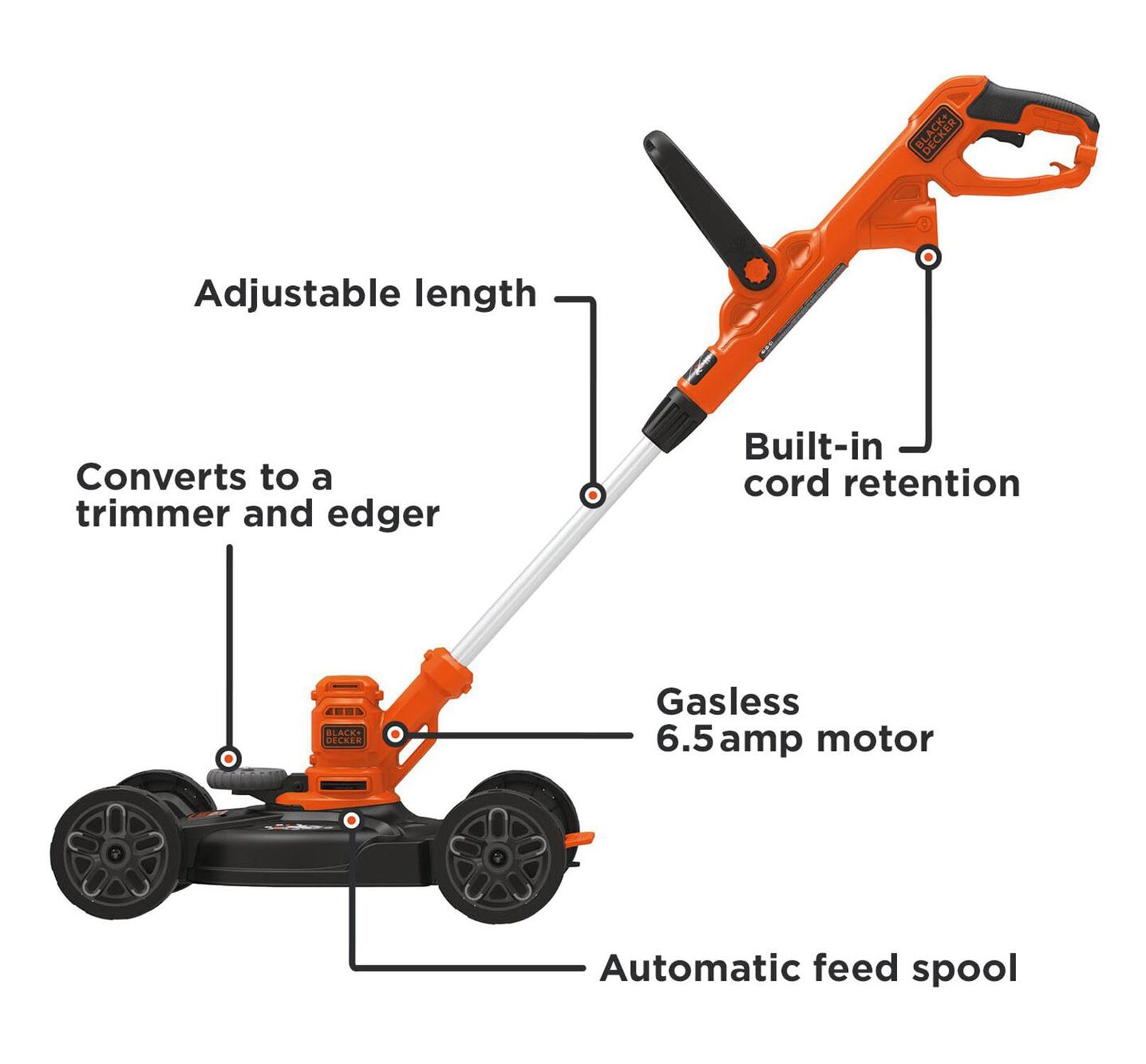 BLACK+DECKER Electric Lawn Mower, String Trimmer, Edger, 3-In-1, Corded, (BESTA512CM)
