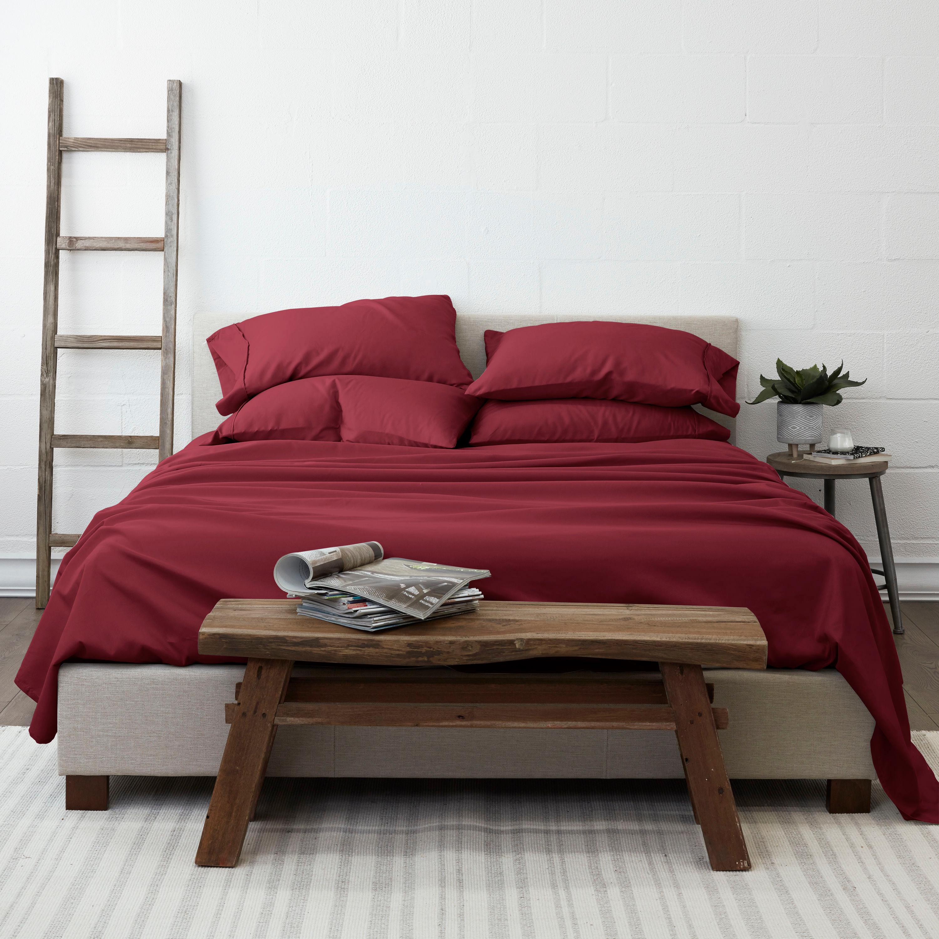 Solid 6 Piece Sheet Set - Ultra Soft - Becky Cameron (Extra Pillow Cases!), Burgundy, King