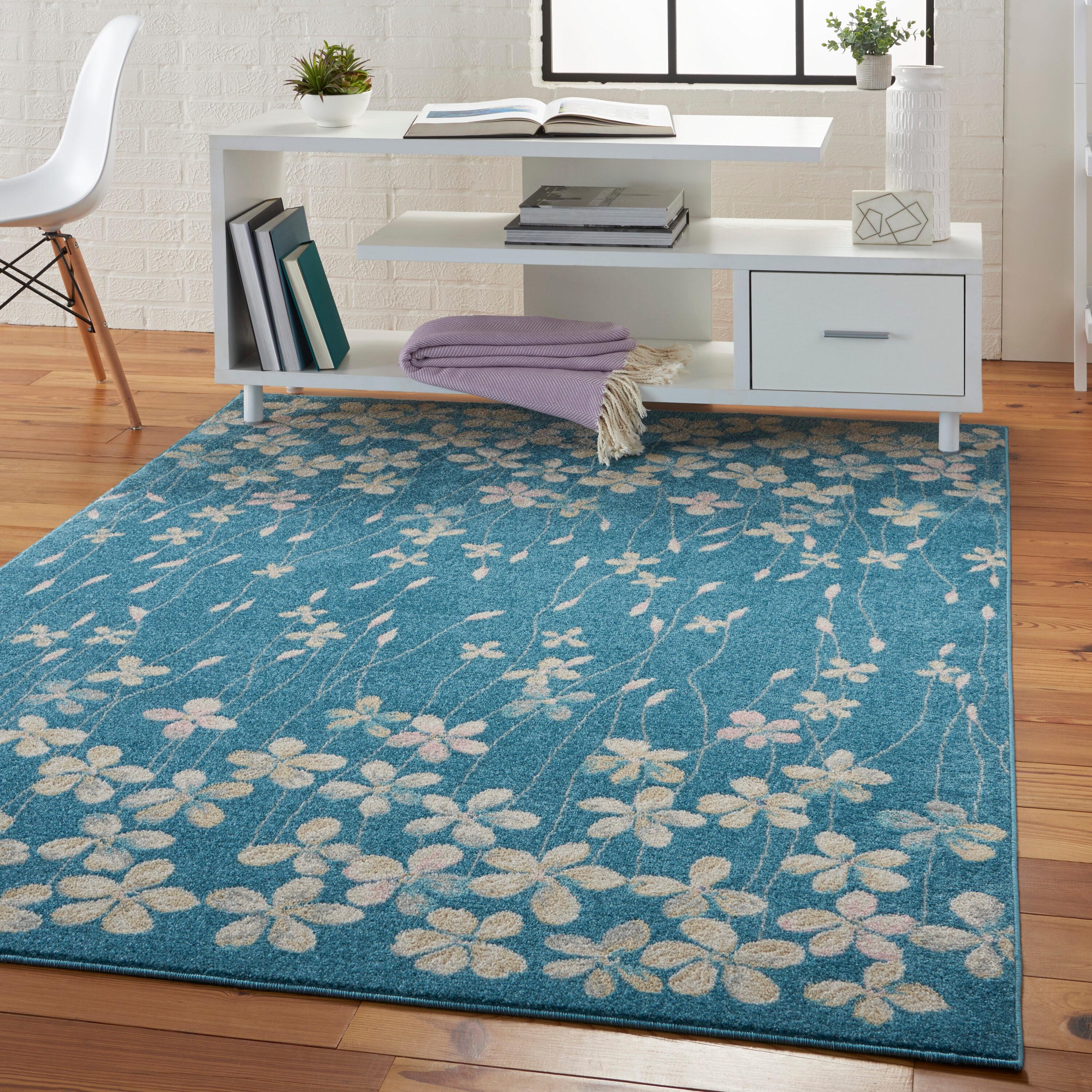 Nourison Tranquil 4' X 6' Turquoise Area Rug Bohemian Botanical Vine and Bloom by Nourison