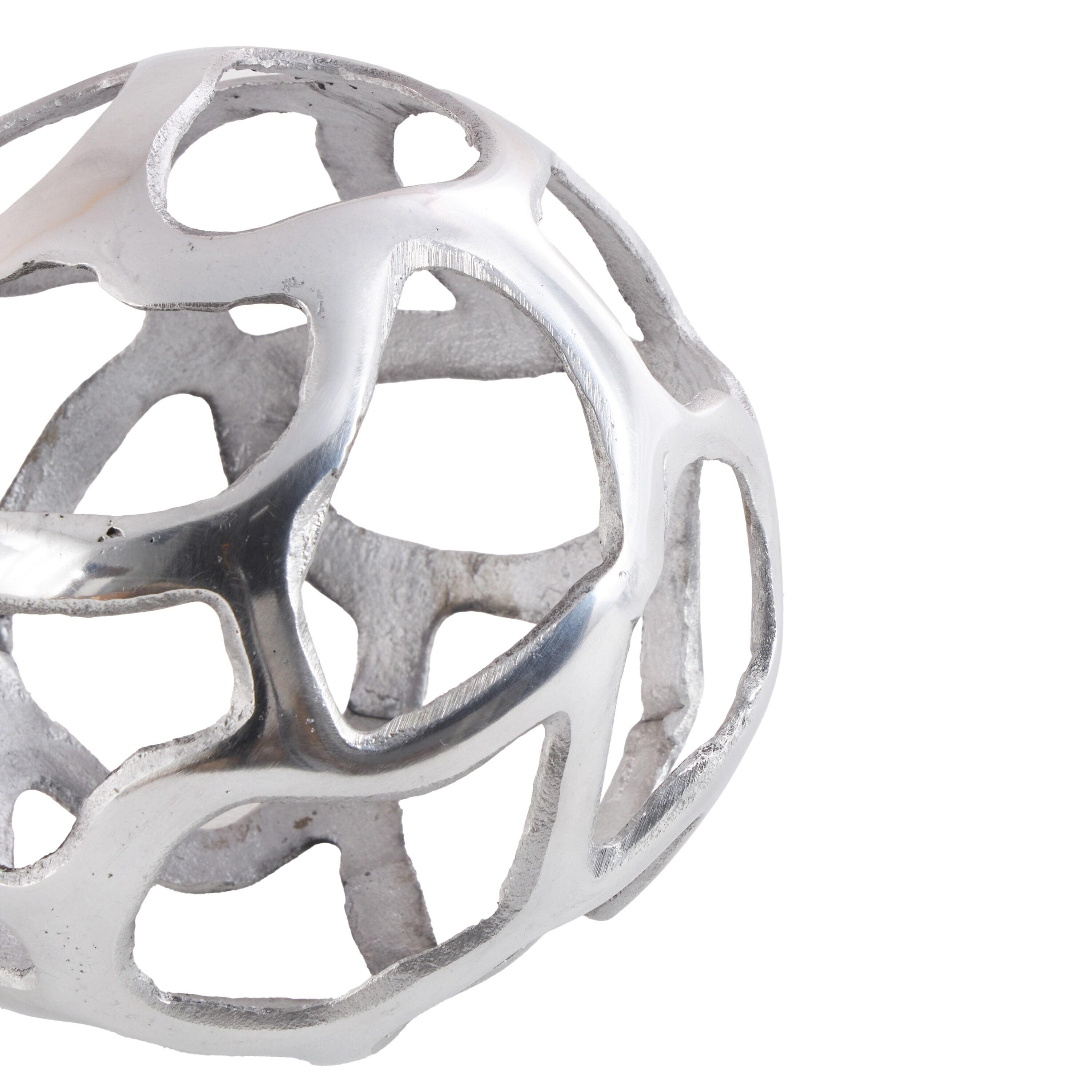 Olivia & May Set of 3 Decorative Aluminum Balls Silver : Textured Orb Sculptures for Tabletop Decor