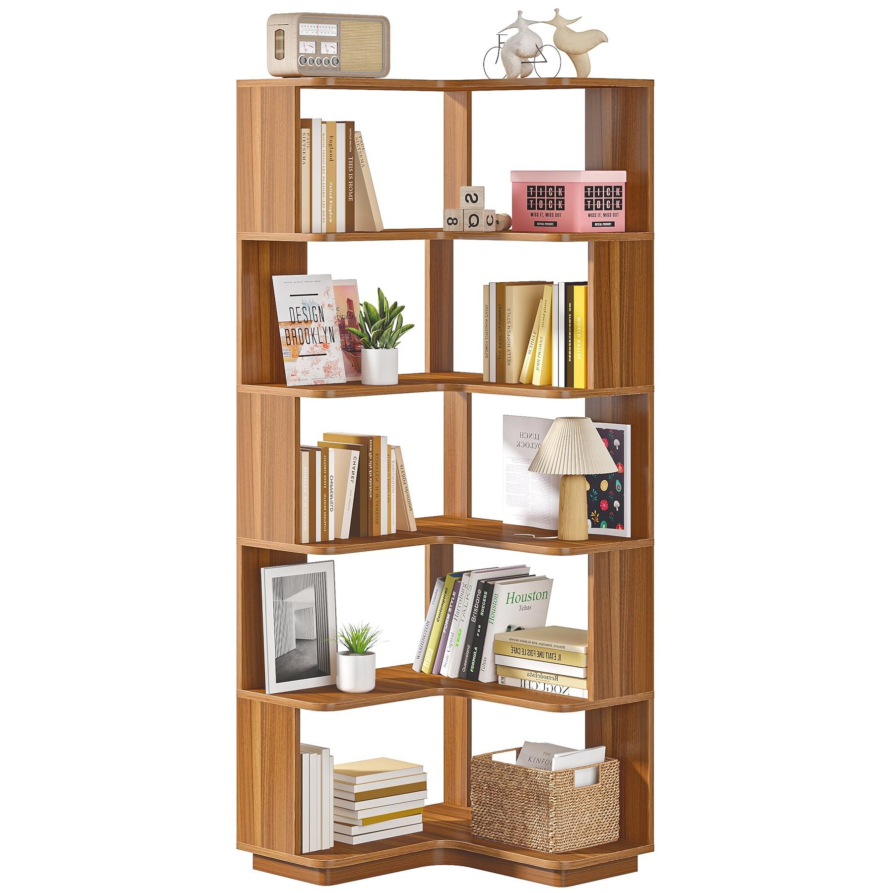 LITTLE TREE 64.96" 6 Tier Corner Bookshelf Walnut