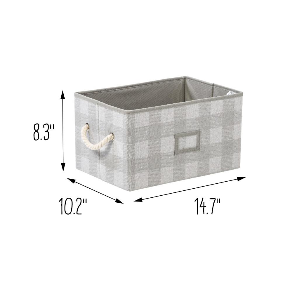 Honey-Can-Do Set of 3 Folding Fabric Storage Bins with Handles, Gray Plaid