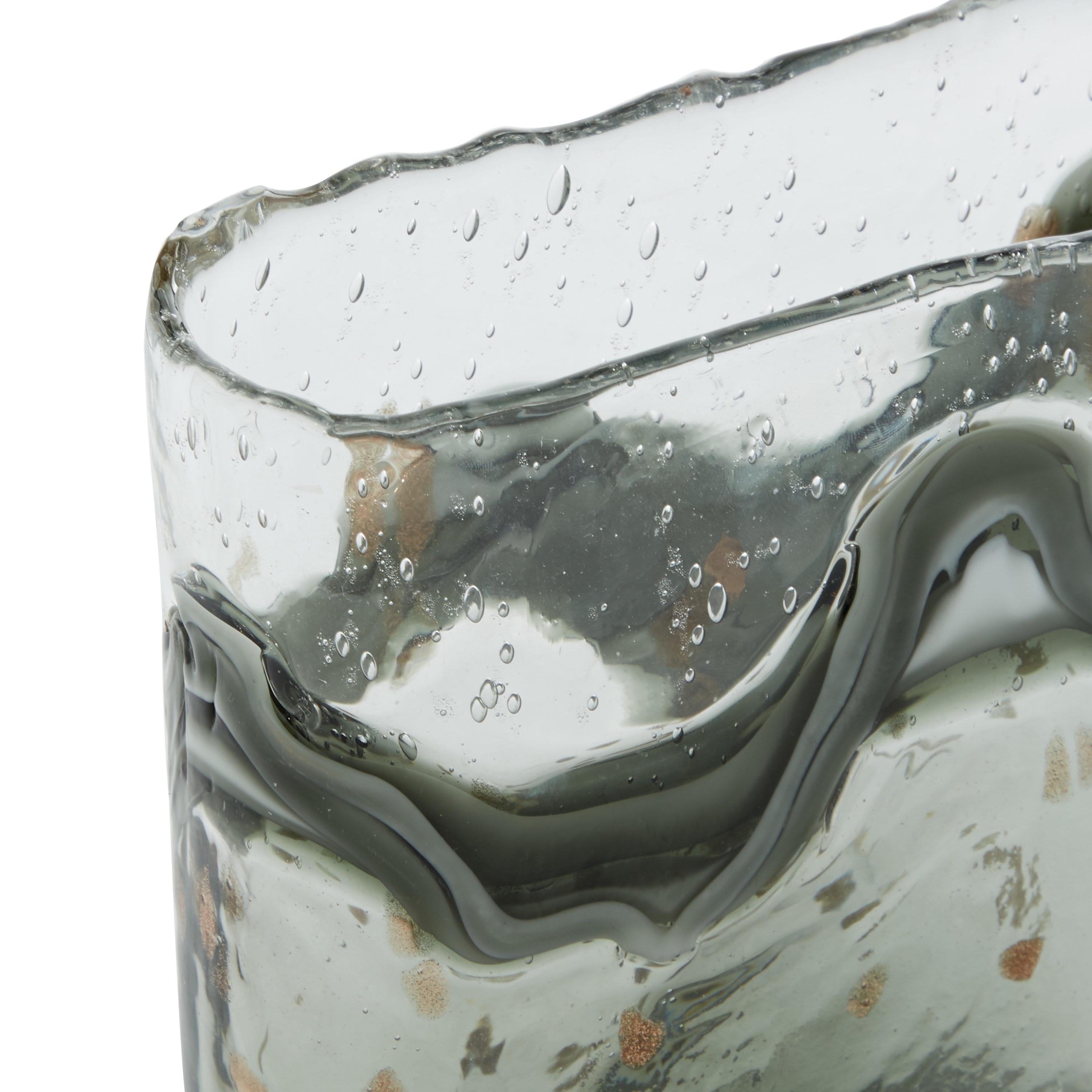 DecMode 9", 8"H Handmade Blown Gray Glass Vase with Speckled Wave Design, Set of 2