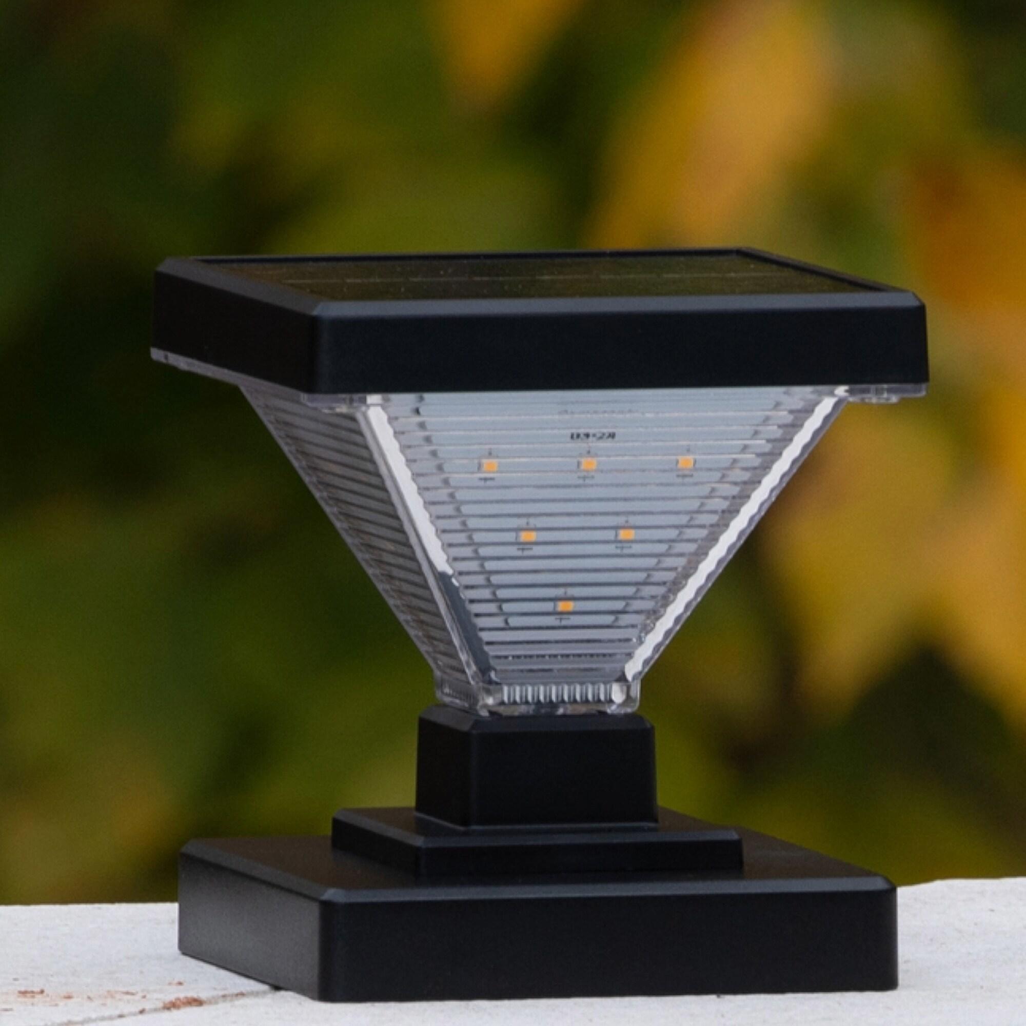 Gama Sonic Luxor Black 4x4 and 5x5 Solar LED Deck Post Cap Light with Warm White and Hi/Lo Mode for Backyard and Wood Fence(2-Pack) (Set of 2)