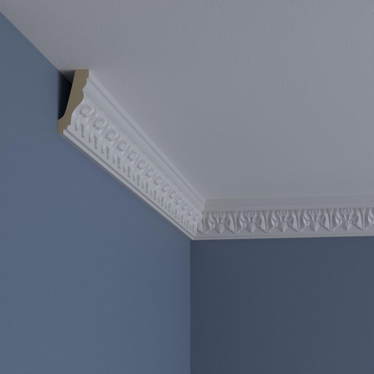 Ekena Millwork 2 5/8"H x 1 1/4"P x 2 7/8"F x 94 1/2"L Ashur Leaf Crown Moulding