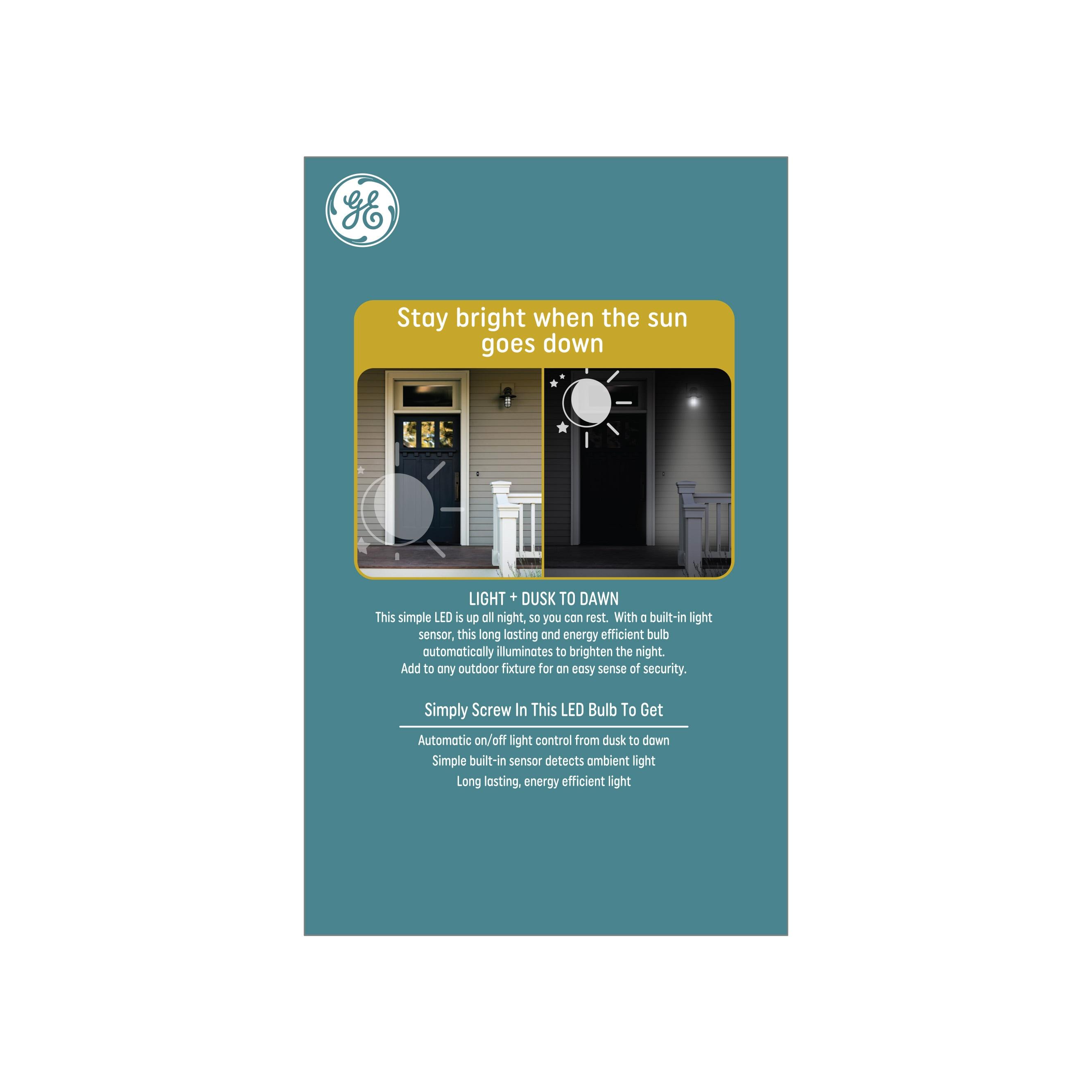GE LED+ Dusk to Dawn A19 LED Light Bulb Daylight: 800 Lumens, 60W Equivalent, Energy Star Certified, E26 Base, 5000K