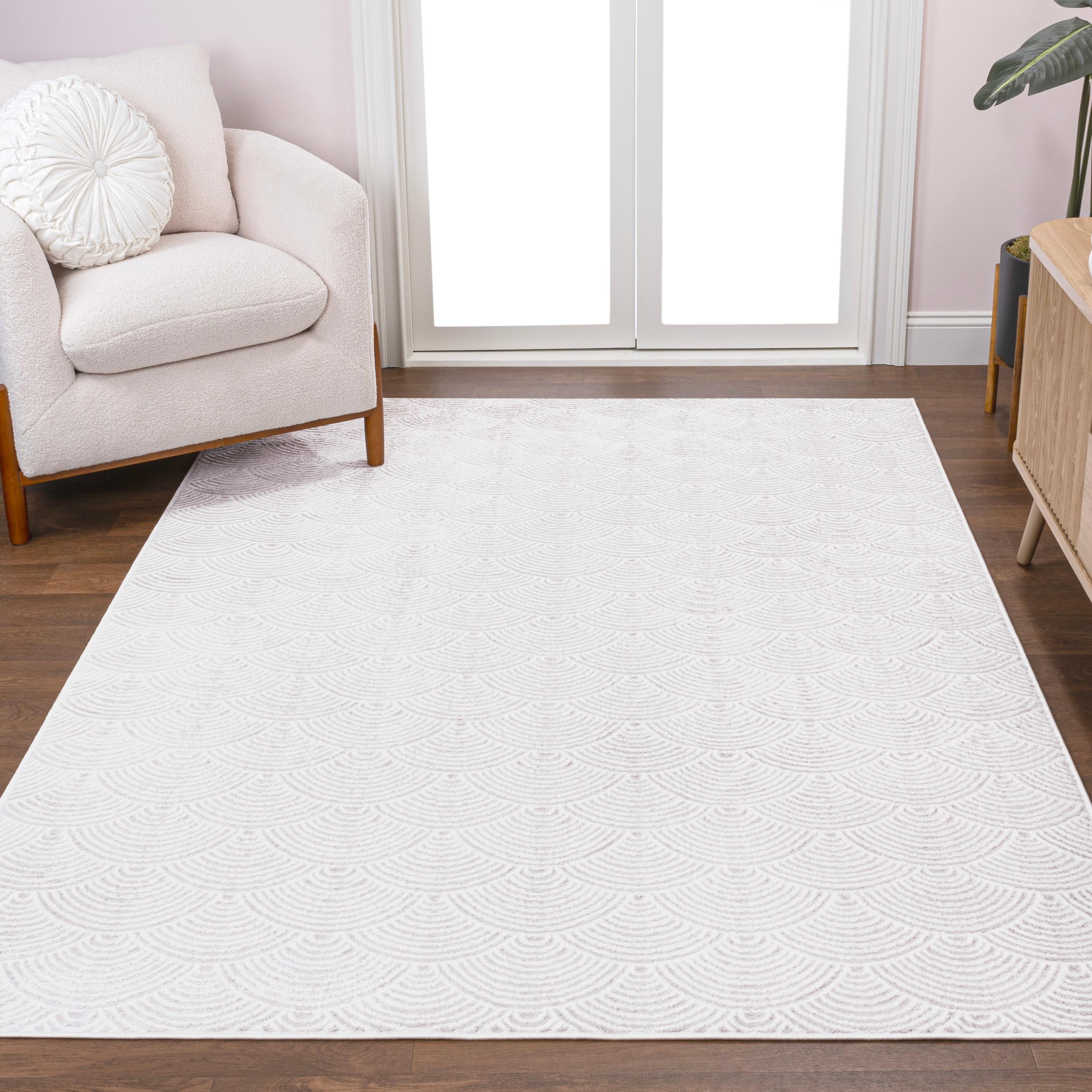 JONATHAN Y Porter Geometric Art Deco Fan Pattern High-Low White/Light Gray 4 ft. x 6 ft. Area Rug