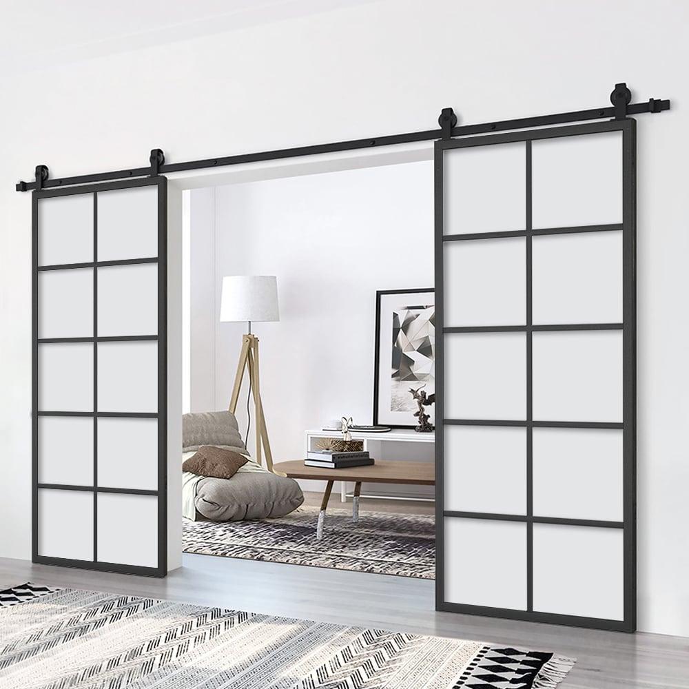 Calhome 84'' Solid Core Glass with Installation Hardware Kit Barn Door