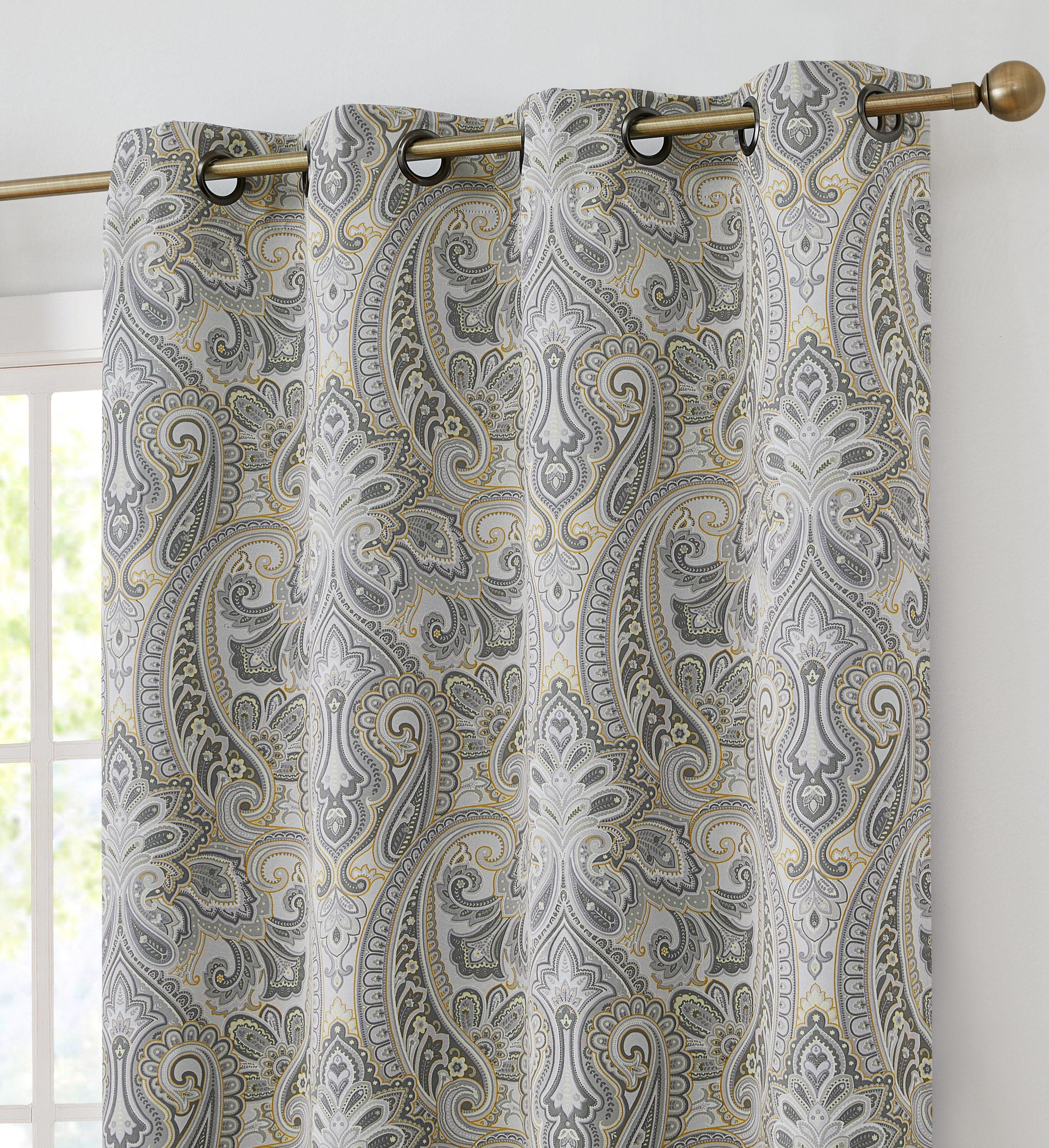 HLC.ME Paris Paisley Decorative Print Damask Pattern Light Reducing Grommet Window Curtain Panels for Bedroom, Set of 2 - Grey, 50 W x 96 L
