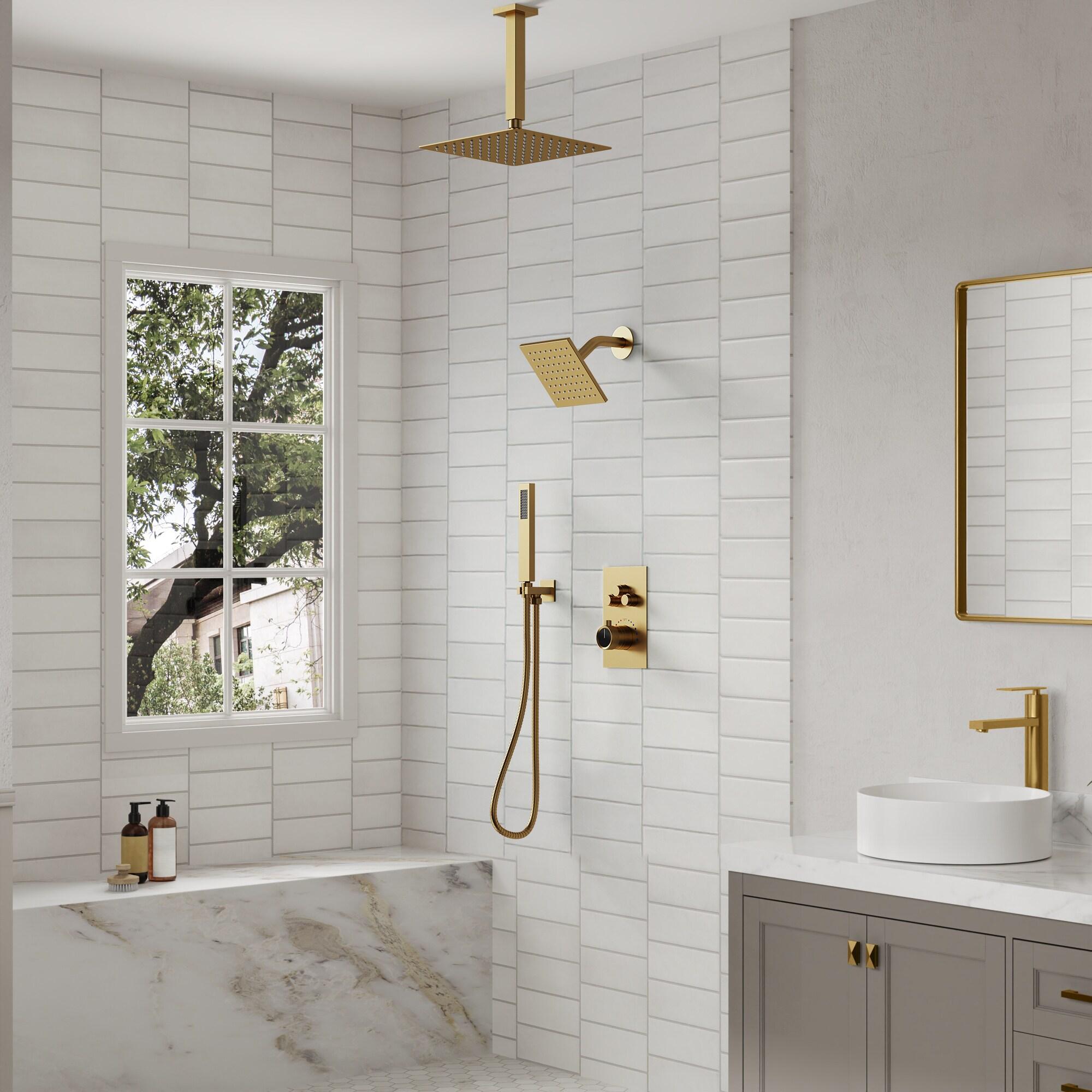 Thermostatic Shower Faucet 16" High-Pressure Triple Showerheads with Rough-In Valve