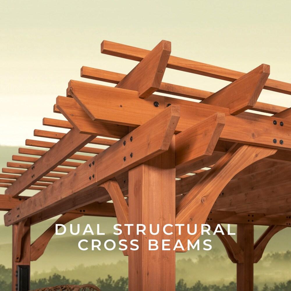 Backyard Discovery Beaumont 24'x12' Cedar Wood Patio Pergola Kit, Trellis Roof, PowerPort