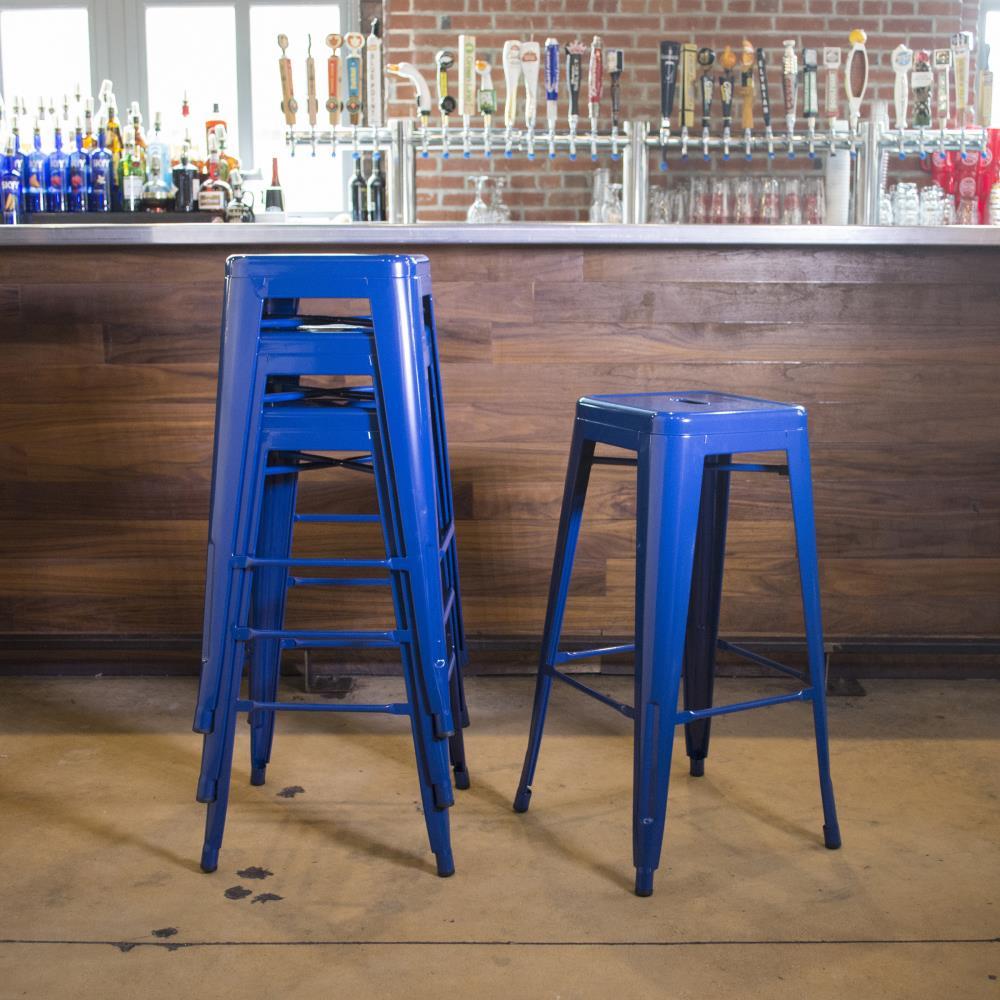 Loft Series Contemporary 30" Blue Metal Stackable Bar Stool