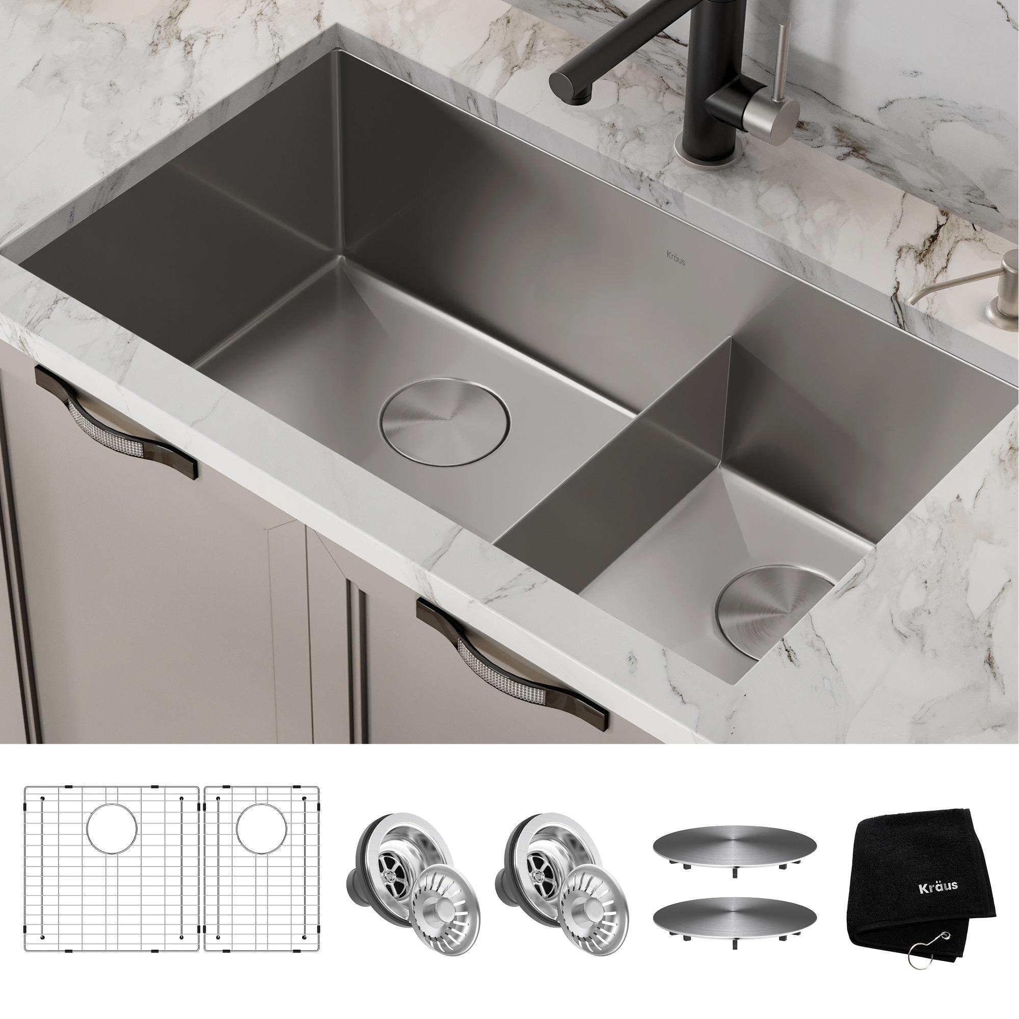 KRAUS Standart PRO™ Undermount 60/40 Double Bowl 16 Gauge Stainless Steel Kitchen Sink