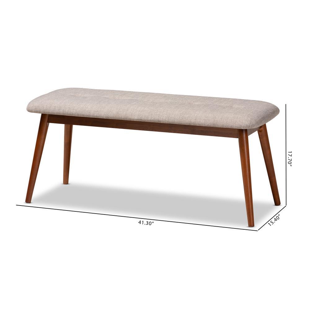 Flora II Mid-Century Modern Light Grey Fabric Upholstered Medium Oak Finished Wood Dining Bench