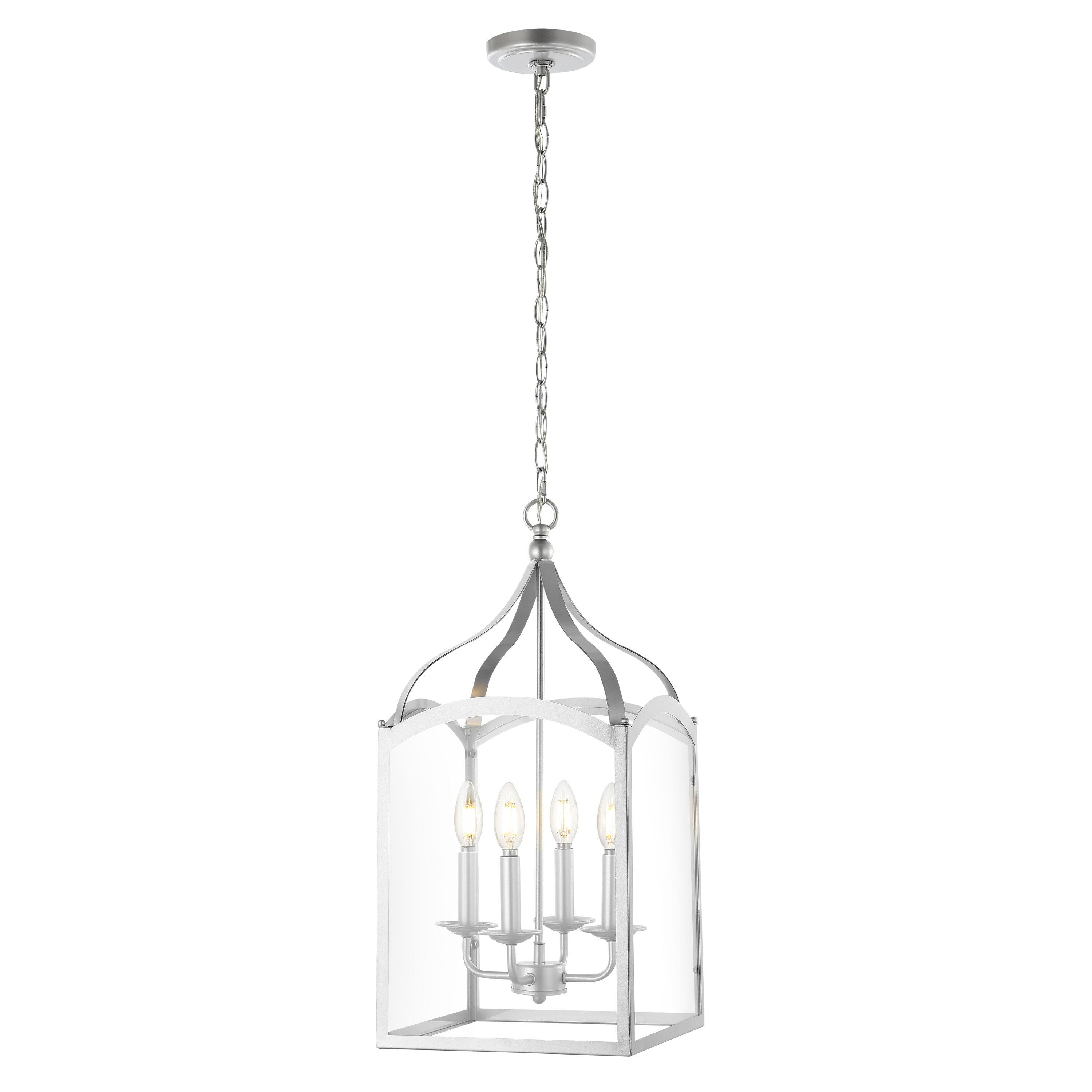 11" LED 4-light Ruth Classic Lantern Metal/Glass Pendant Silver - JONATHAN Y: ETL Listed, Adjustable Height