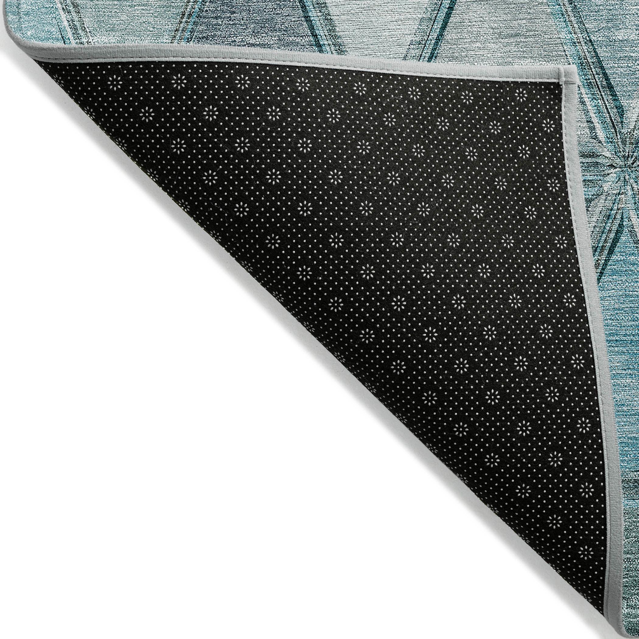 Teal Geometric Flat Woven Indoor Outdoor Washable Rug