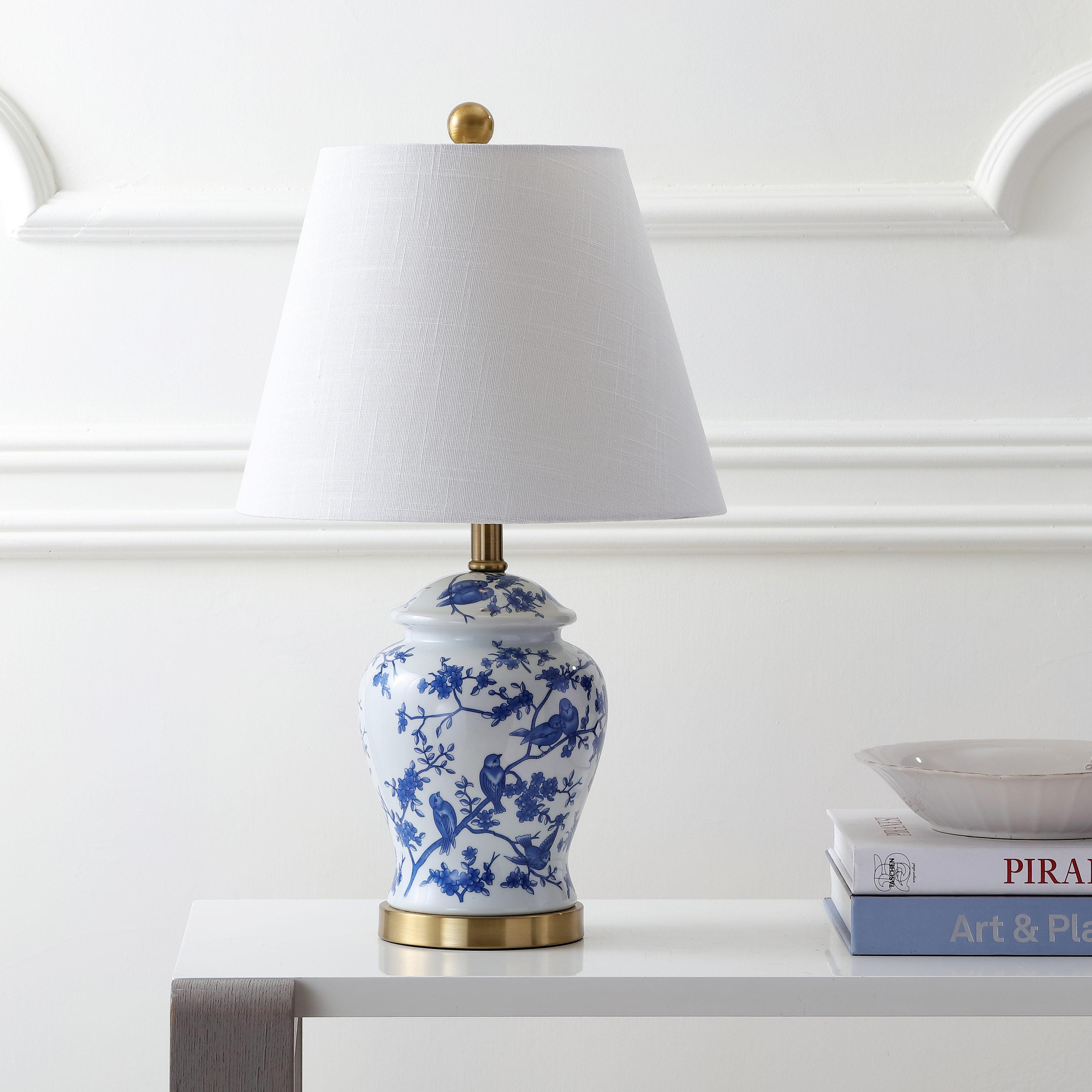 JONATHAN Y Penelope 22" French Country Cottage Ceramic/Iron Chinoiserie Ginger Jar LED Table Lamp, Navy/White