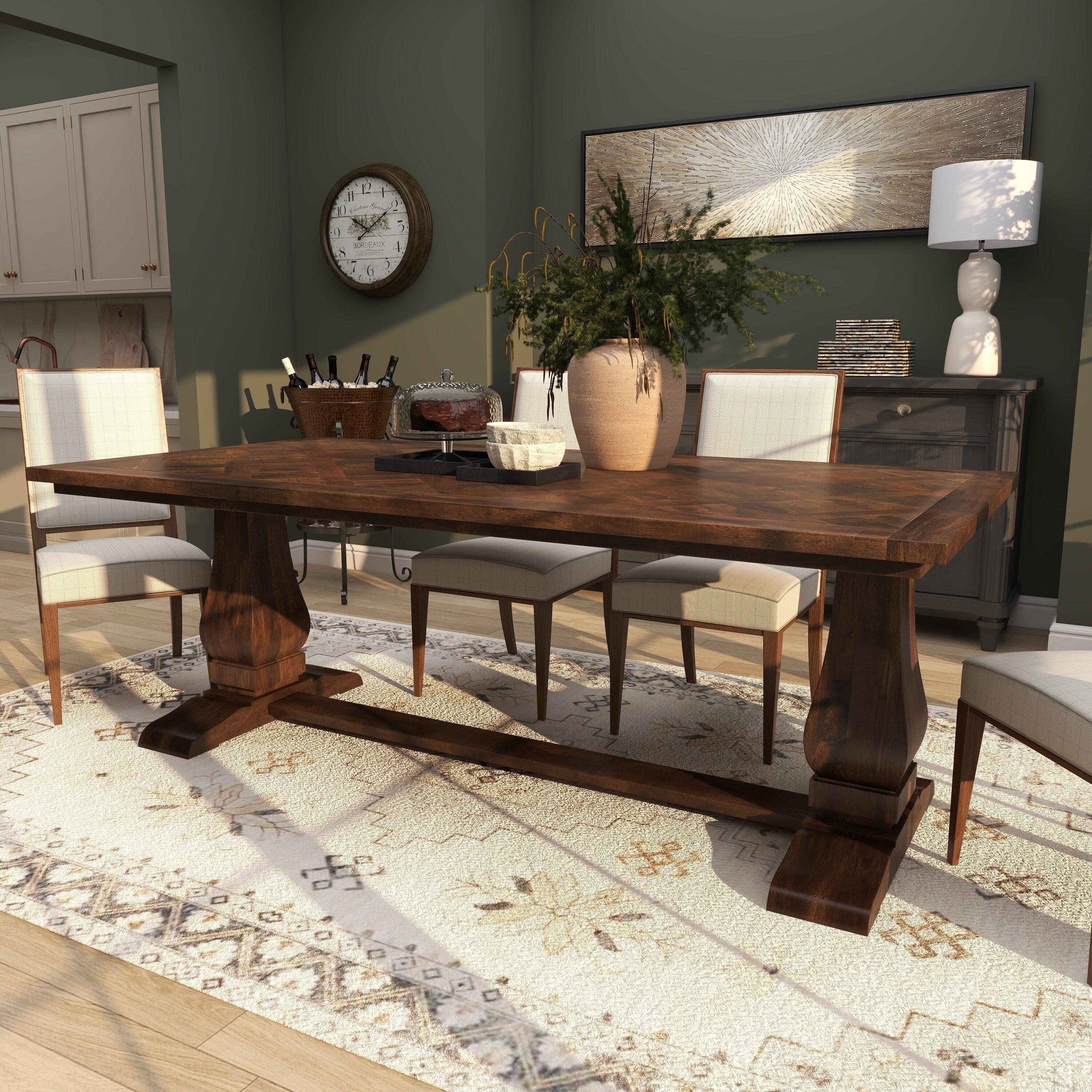 DecMode 84" x 30" Brown Mango Wood Dining Table with Parquet Inlay, 1-Piece