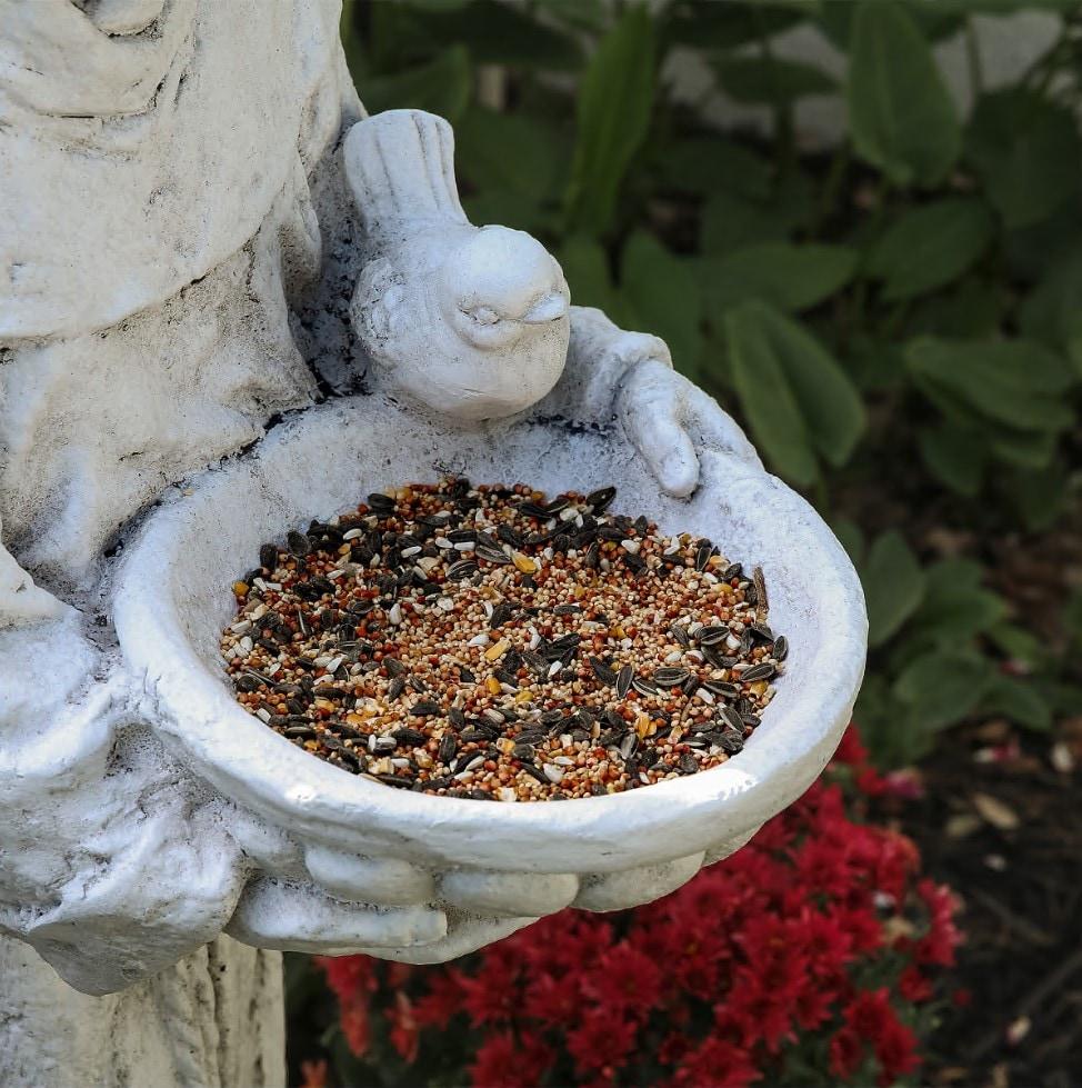 45 in. Tall Outdoor Saint Francis Birdbath Statue Yard Art Decoration, Light Gray