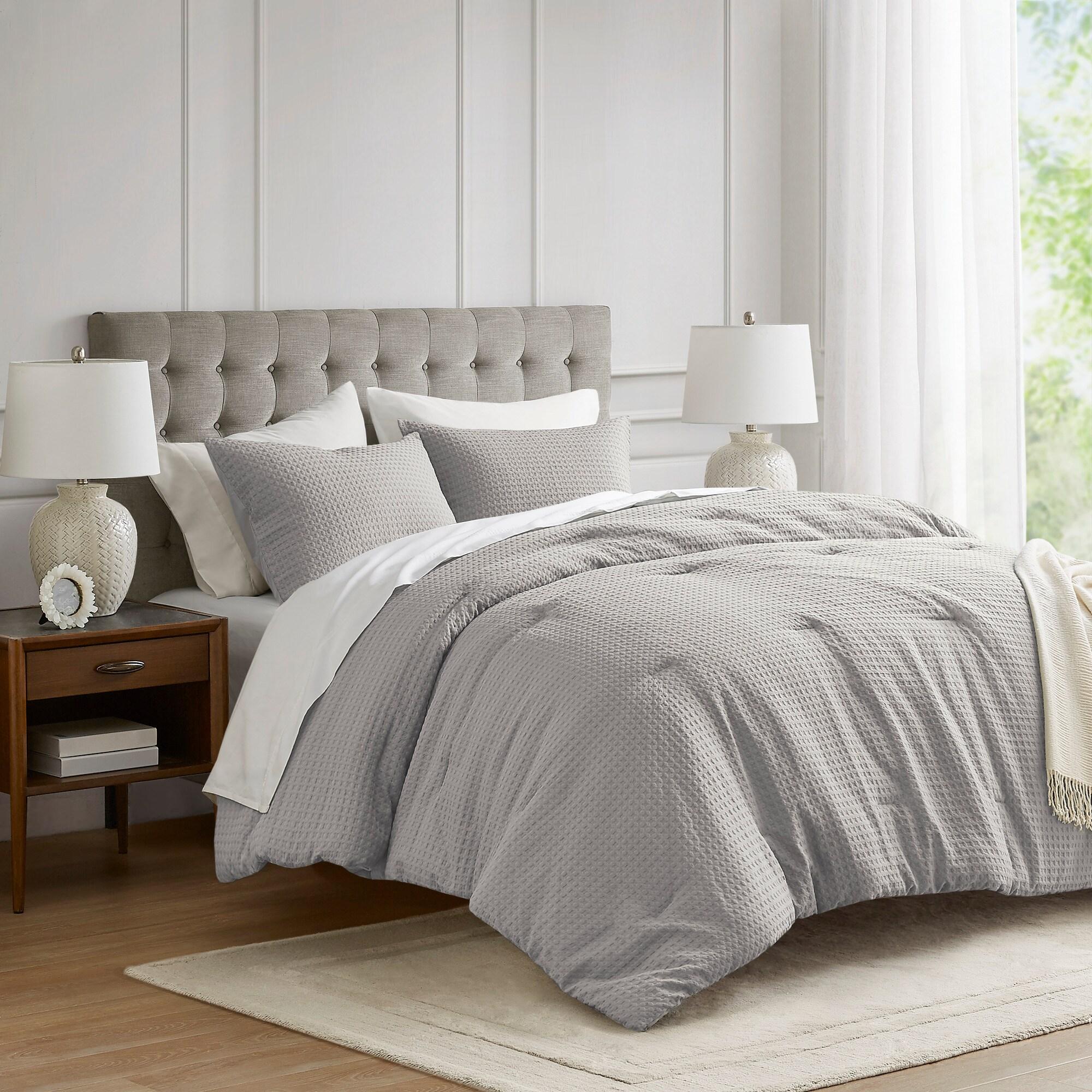 Comfort Spaces Light Grey Twin Comforter Set - 2 Pieces Breathable Dotted Knit Comforter Set, Modern Farmhouse Boho Comforter & Sham, All Season Microfiber Twin Bed Set