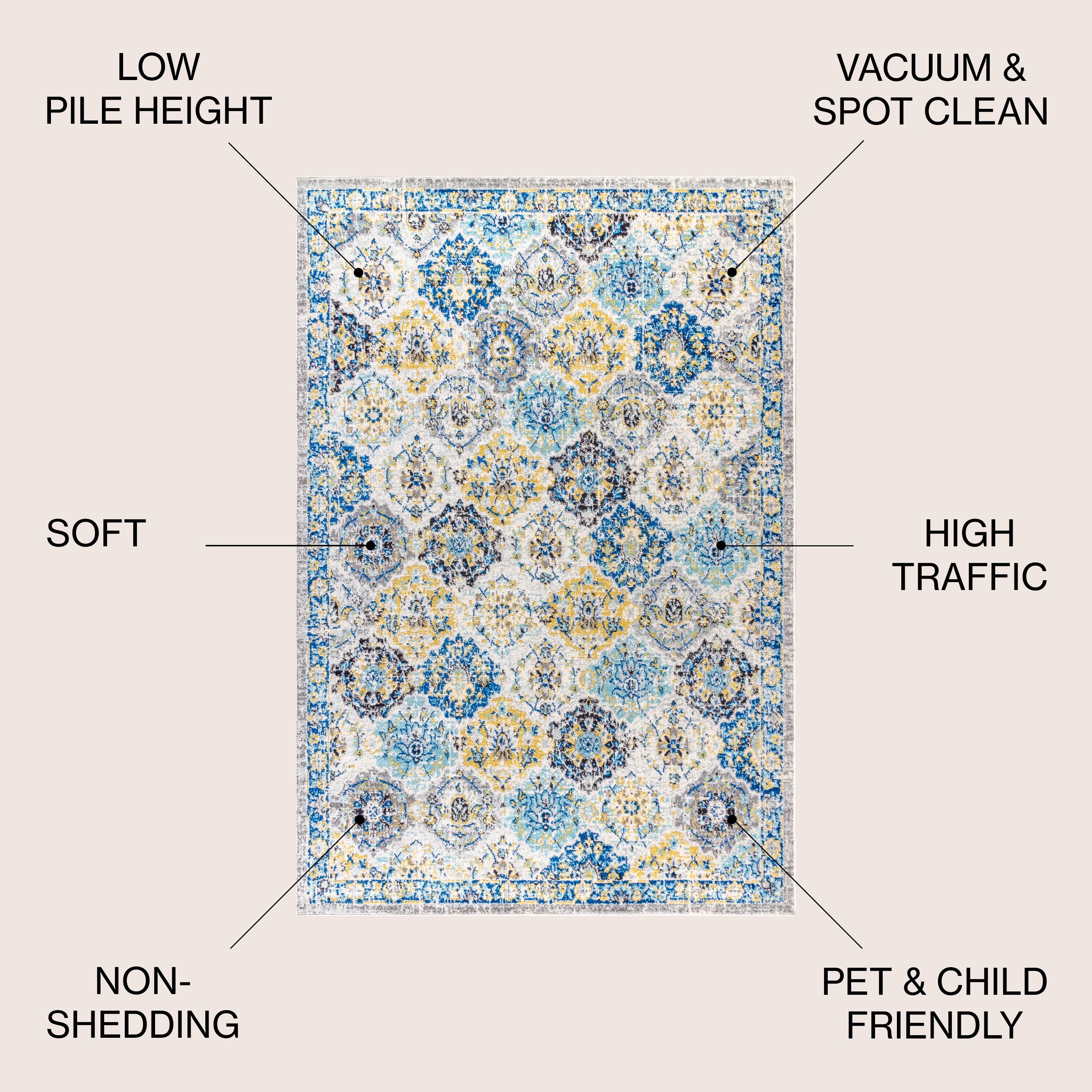 8'x10' Modern Persian Boho Vintage Trellis Area Rug, Blue/Multi - JONATHAN Y