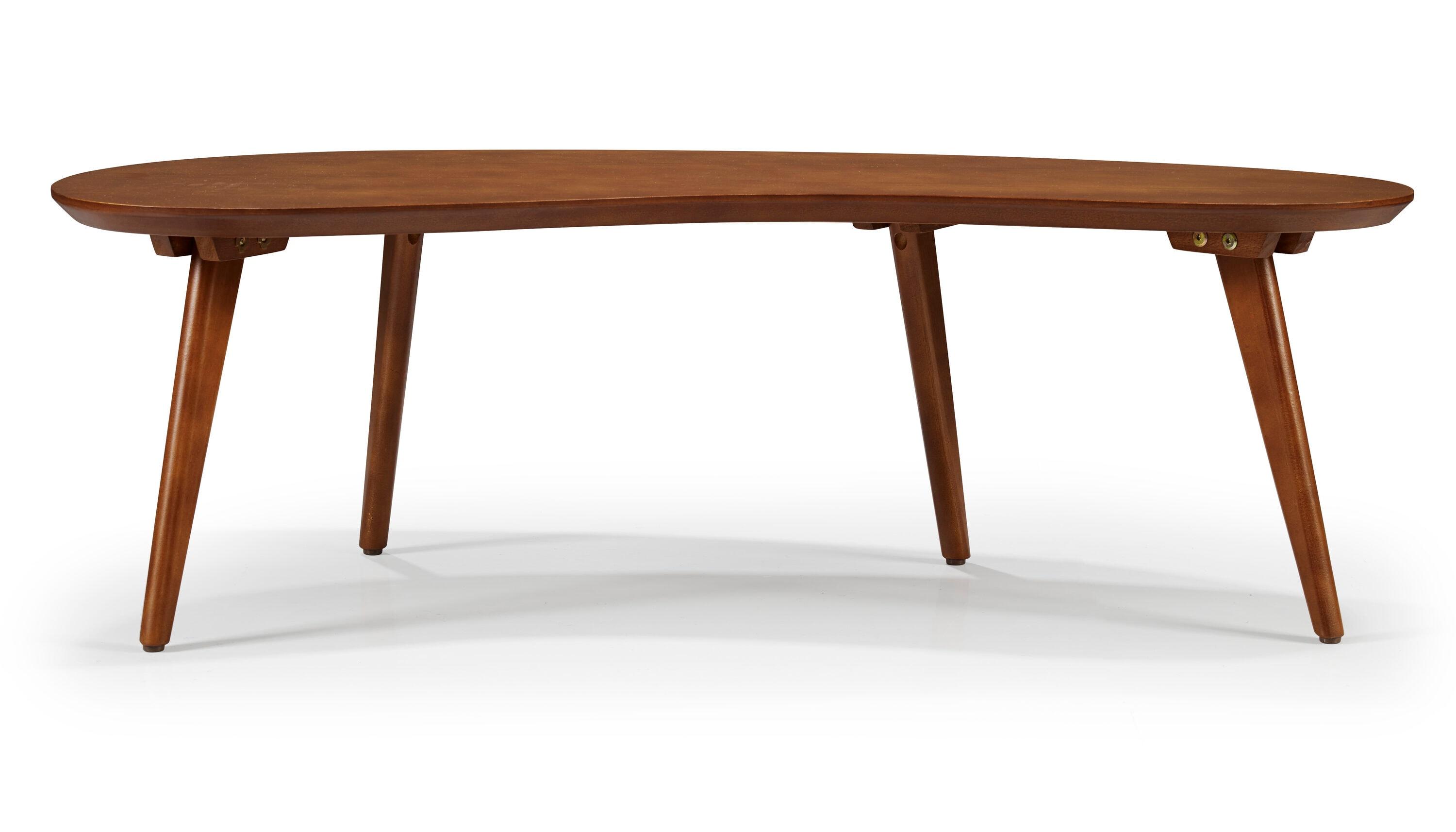 Mid-Century Modern Castanho Pine Wood Oval Coffee Table