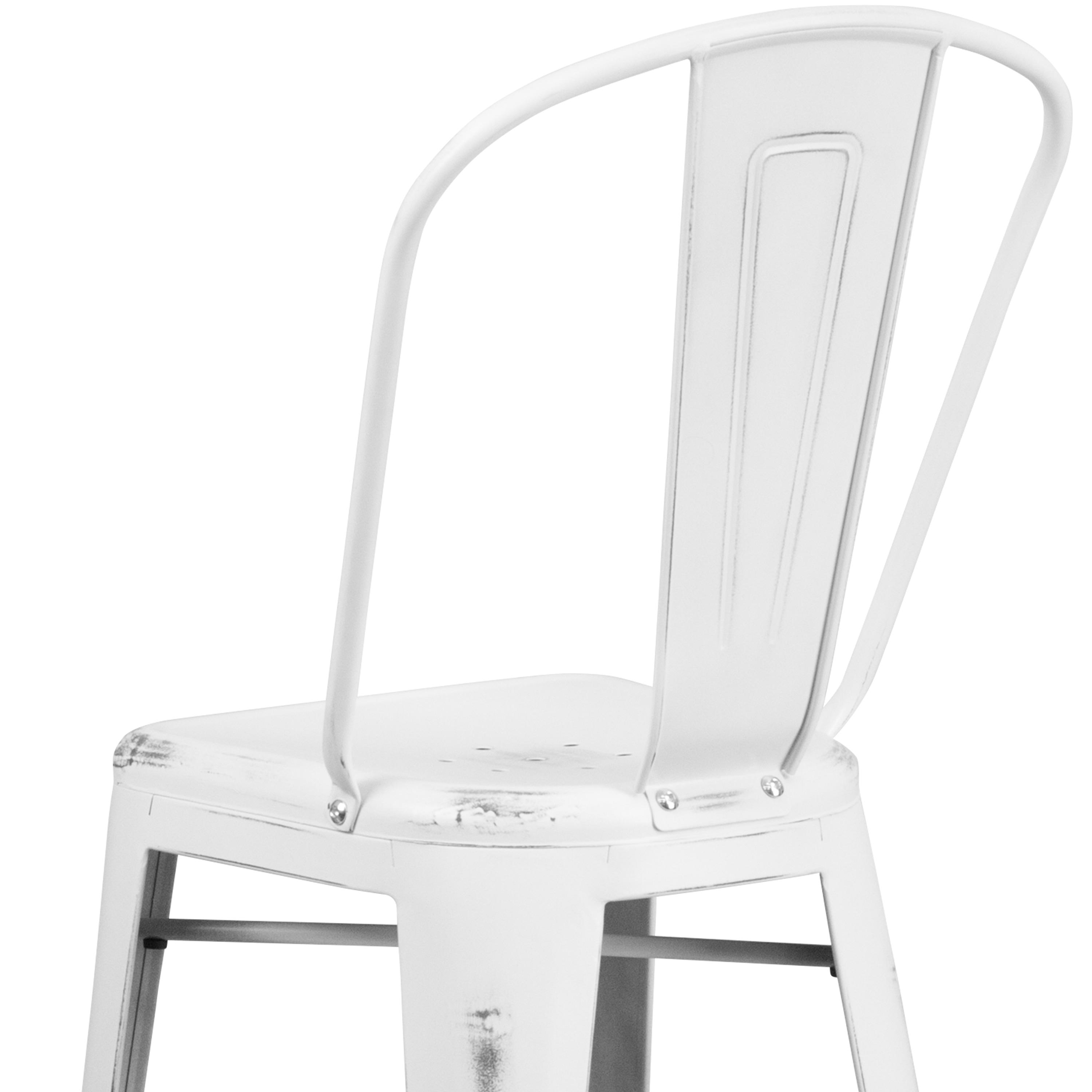 Flash Furniture Commercial Grade 30" High Distressed White Metal Indoor-Outdoor Barstool with Back