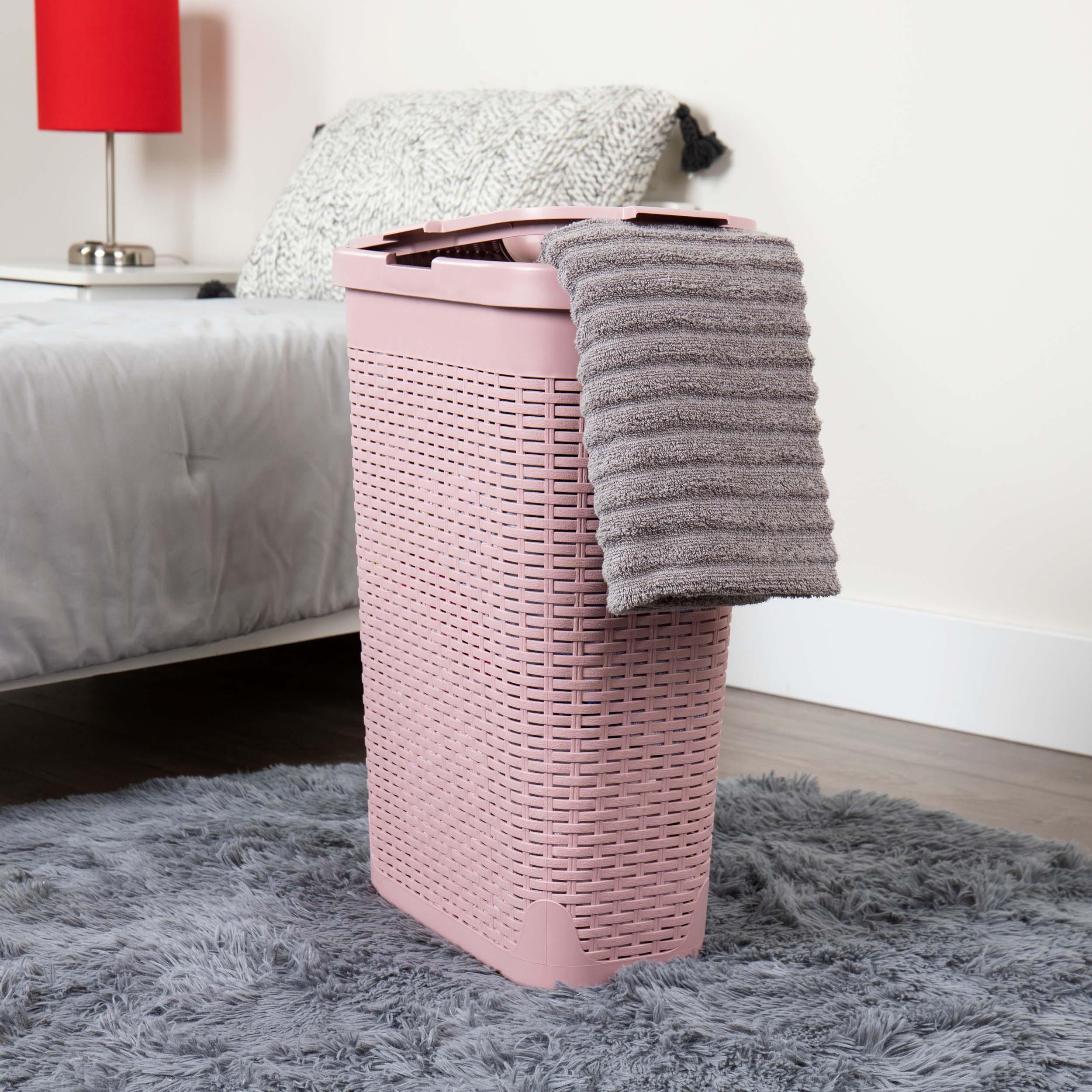 Mind Reader Mind Reader 40L Slim Laundry Hamper, Clothes Basket, Lid, Wicker Design, Plastic