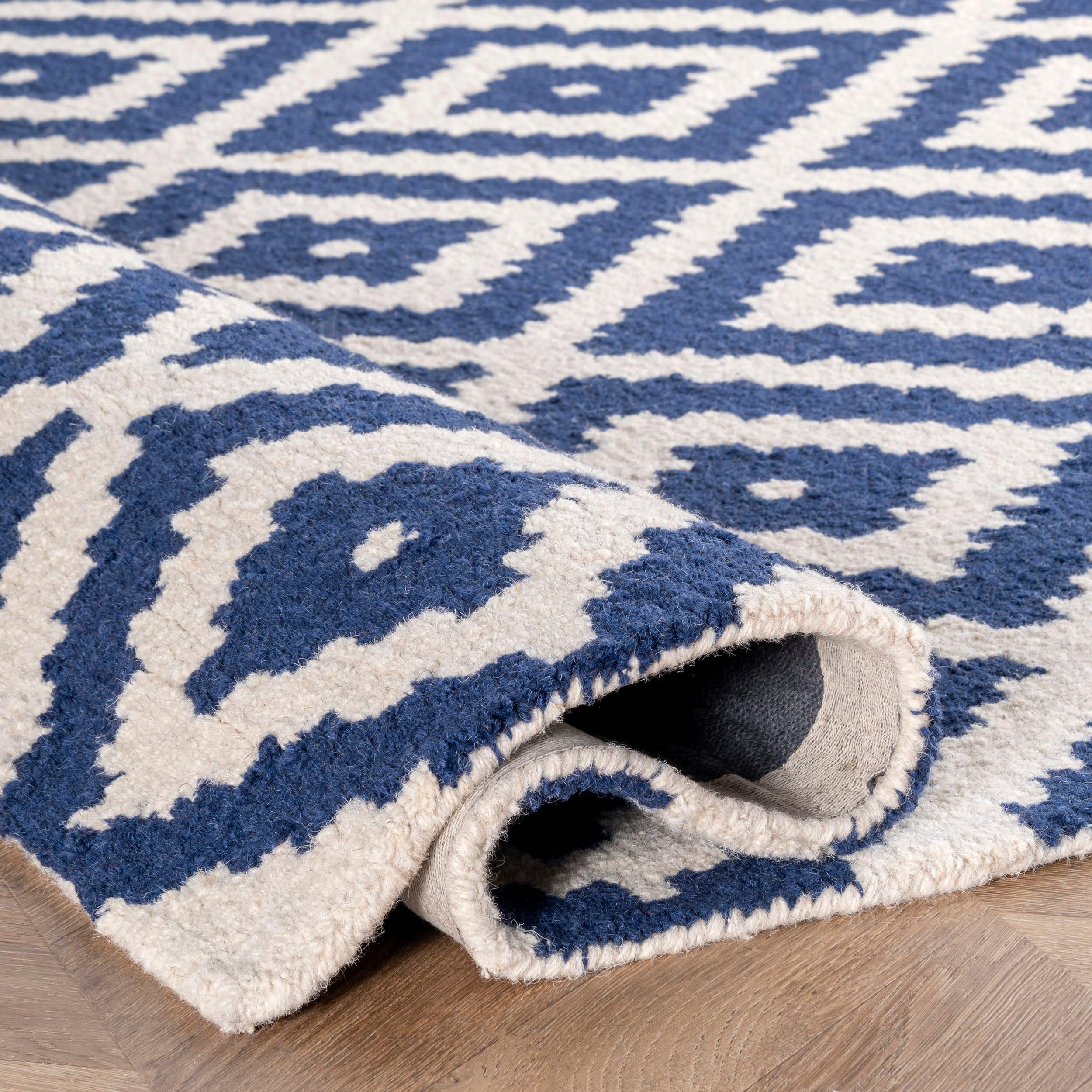 Nuloom Kellee Geometric 3x5 Wool Accent Indoor Area Rug for Living Room Bedroom Dining Room Entryway Kitchen, Navy/White