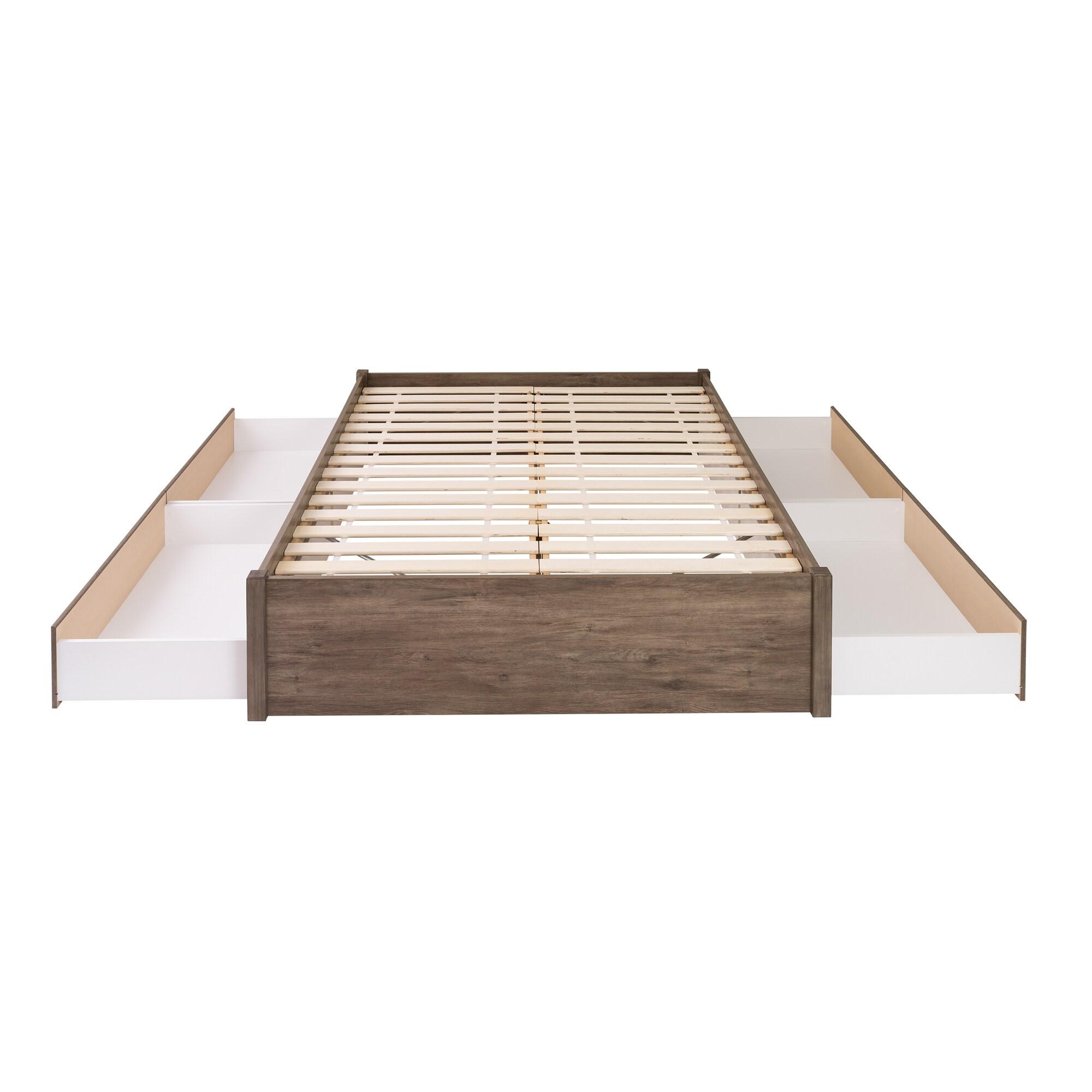 Prepac Queen Select 4 - Post Platform Bed with 4 Drawers Drifted Gray: Particle Board & MDF Frame, No Box Spring Needed