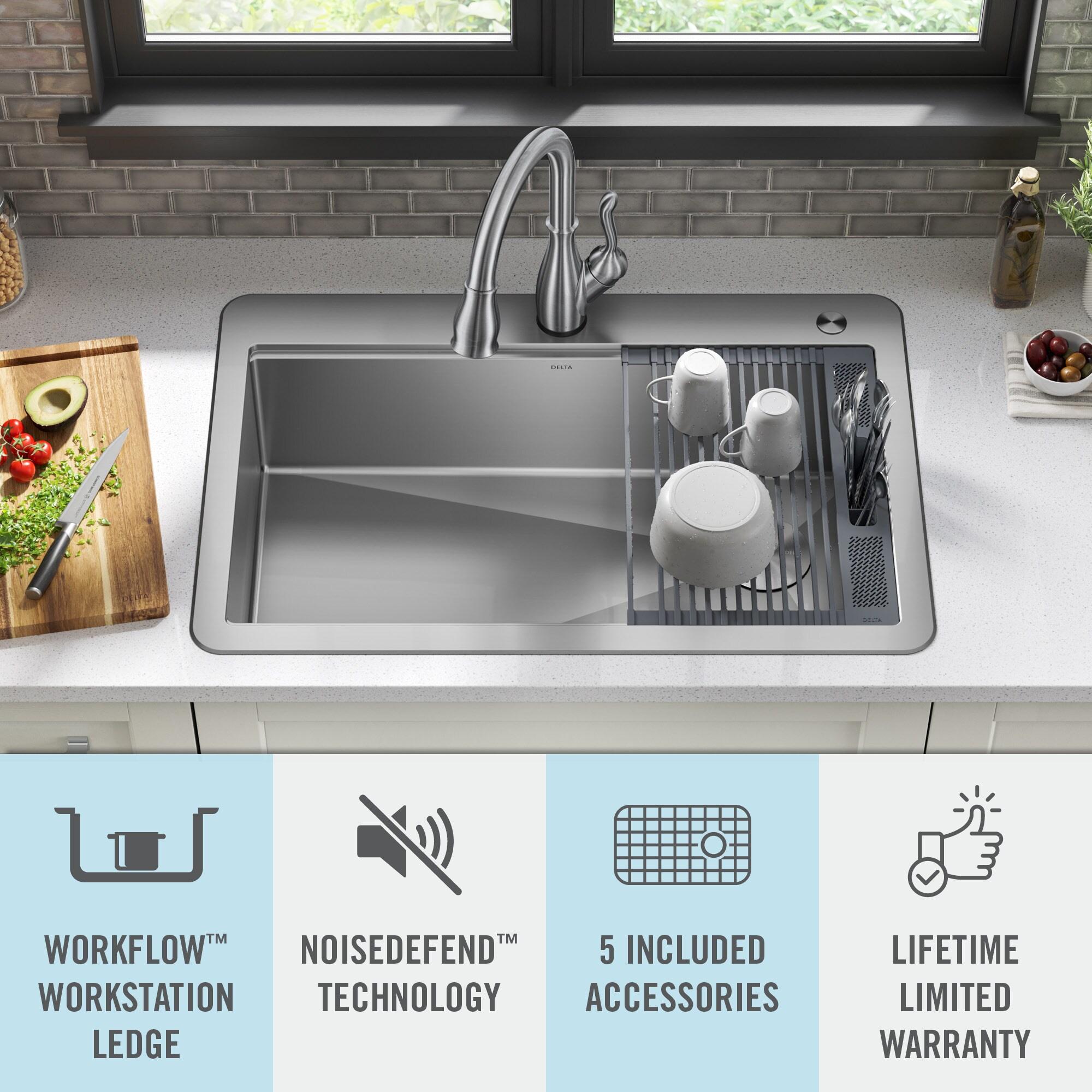 Delta Lorelai™ 33" L Workstation Kitchen Sink Drop-In Top Mount 16 Gauge Stainless Steel Single Bowl