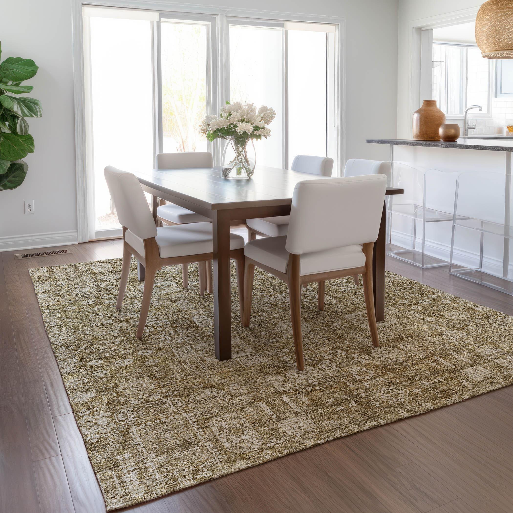Brown Synthetic Flat Woven Washable Rectangular Rug 3' x 5'
