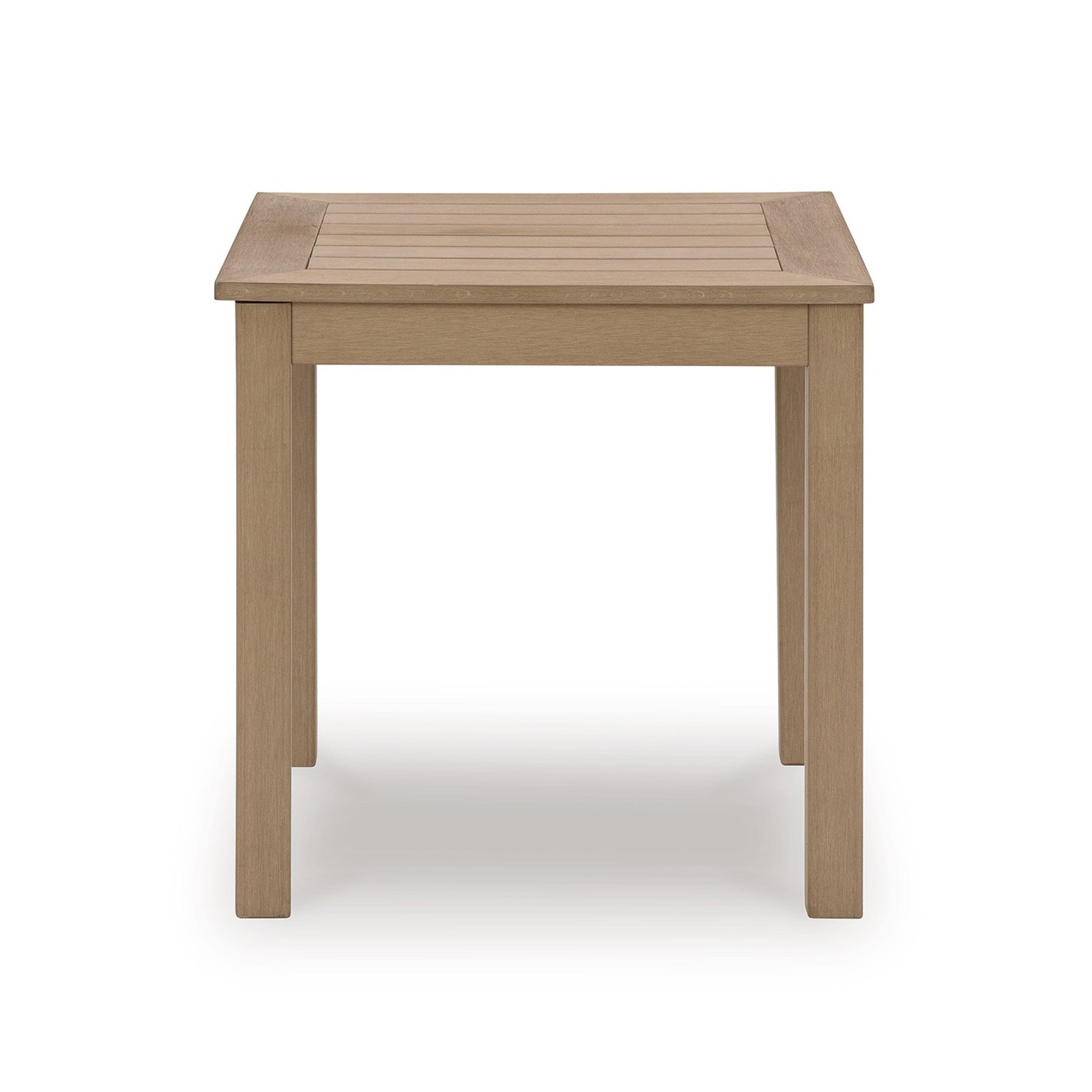 Signature Design by Ashley Hallow Creek Casual Outdoor Weatherwood Resin Polymer End Table with Slatted Tabletop, Light Brown