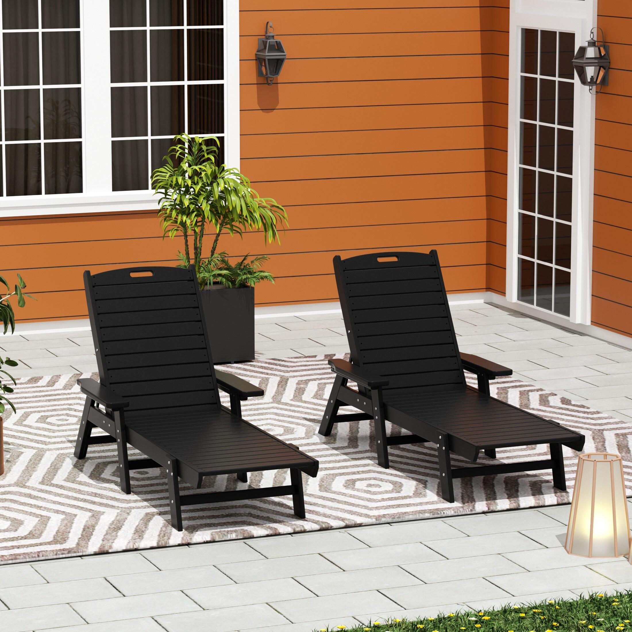 Polytrends  Laguna Hdpe All Weather Outdoor Patio Pool Reclining Chaise Lounge (Set Of 2) Black