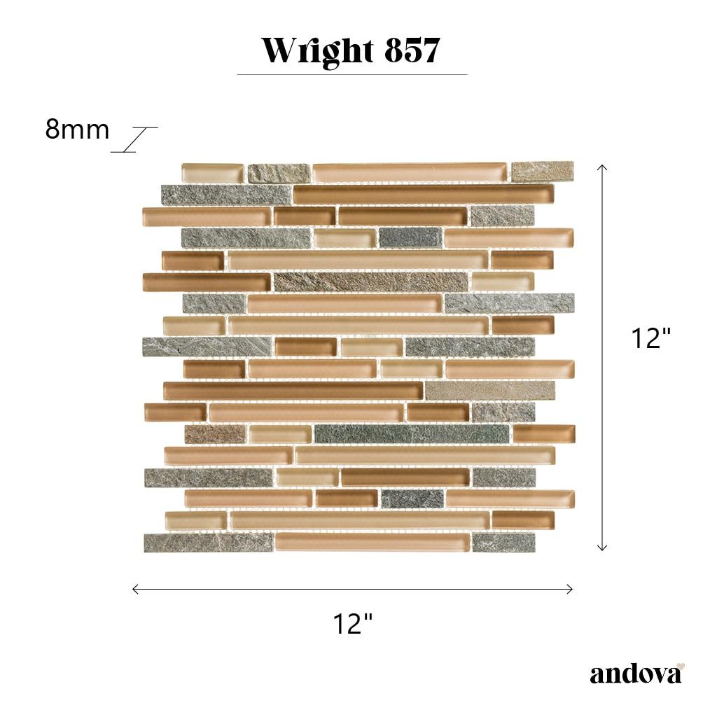 Andova Wright-Scape Straight Edge Glass & Slate Brick Joint Mosaic Kitchen Backsplash, Bathroom, Shower, Pool, Wall and Floor Tile