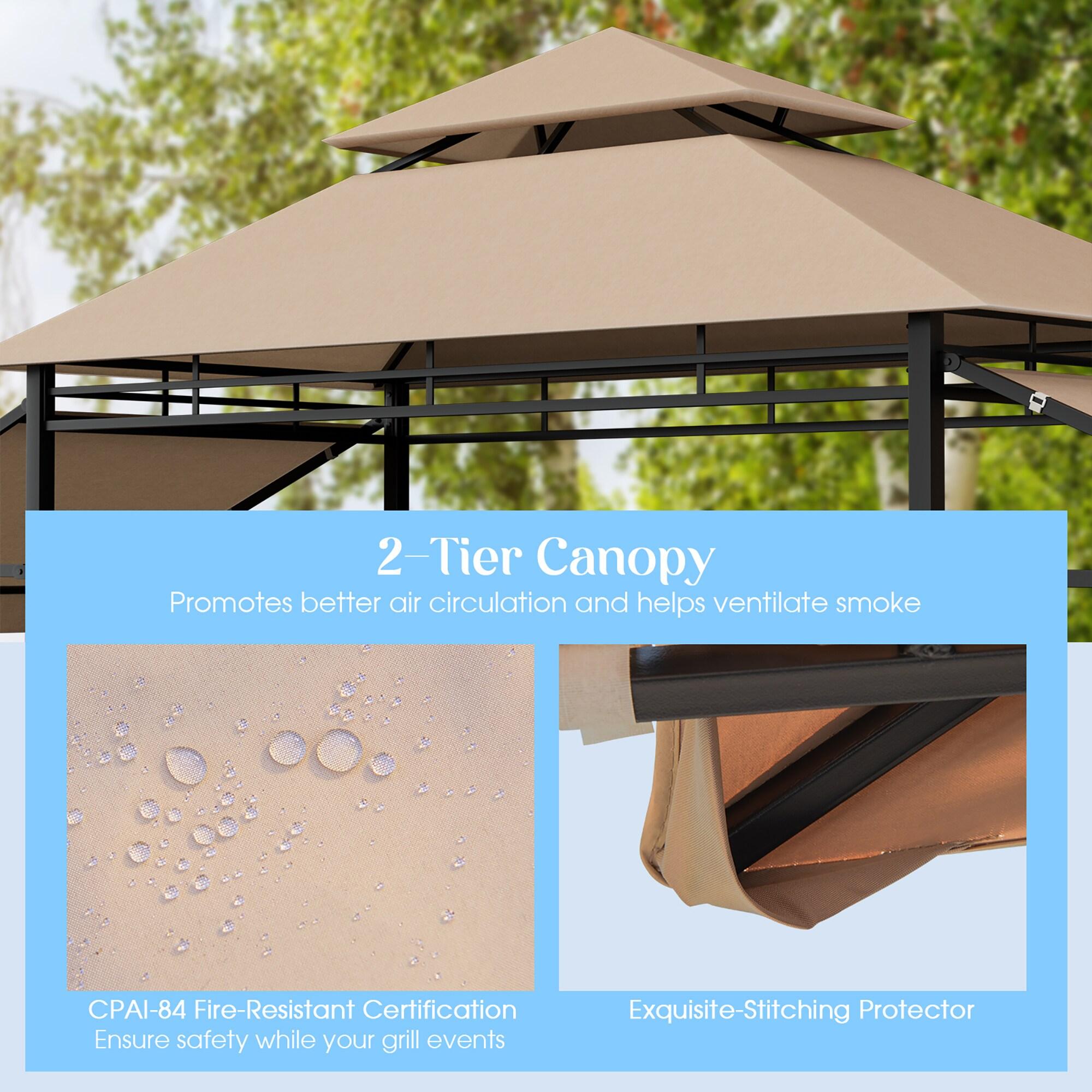 Canddidliike 13.5 x 4 Feet Patio BBQ Grill Gazebo Canopy with Dual Side Awnings-Beige, Outdoor Party Event Tents for Outside Party Waterproof Tent BBQ Shelter