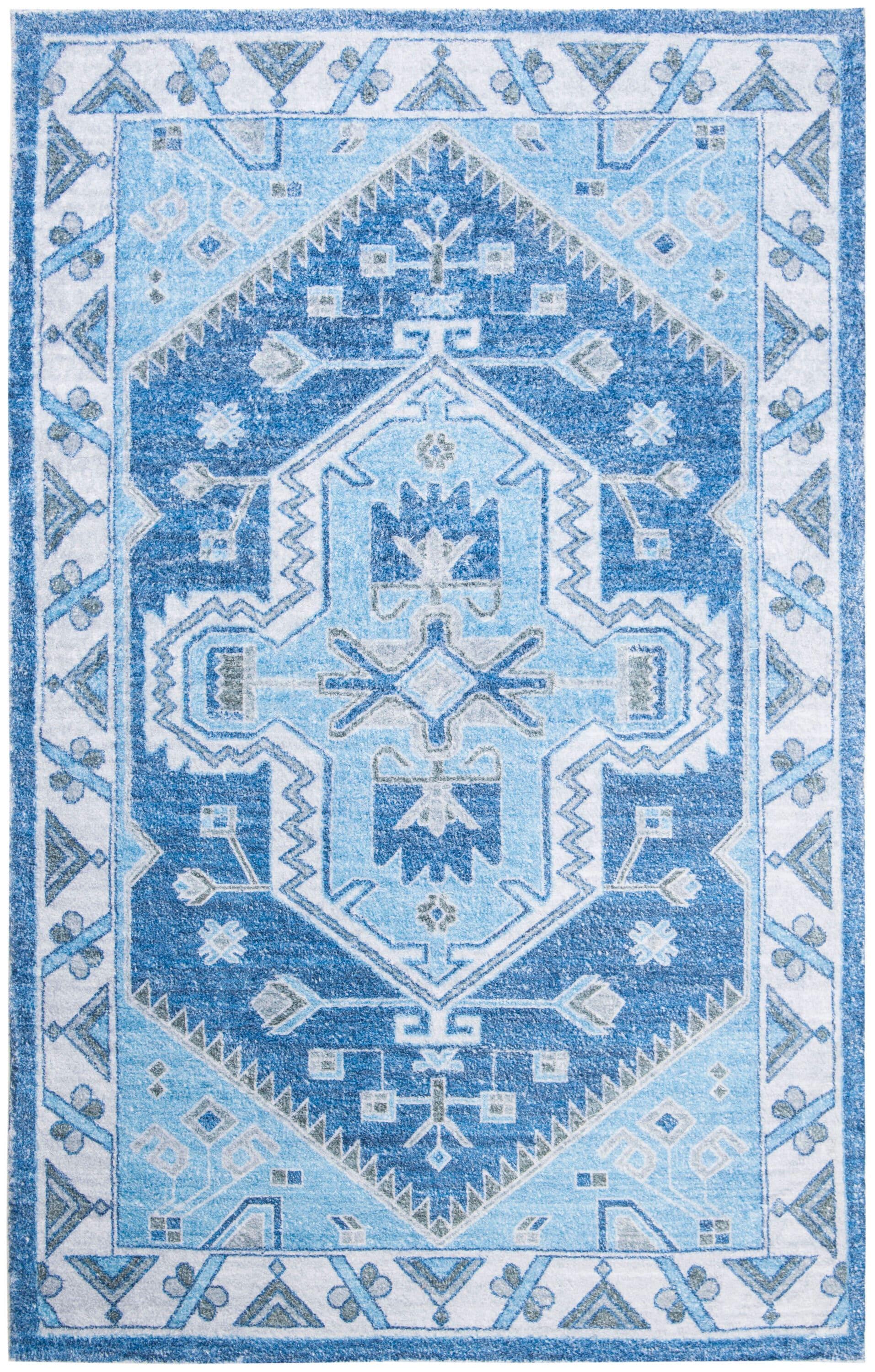 Saffron SFN549 Hand Loomed Area Rug - Blue/Ivory - 5'x8' - Safavieh.