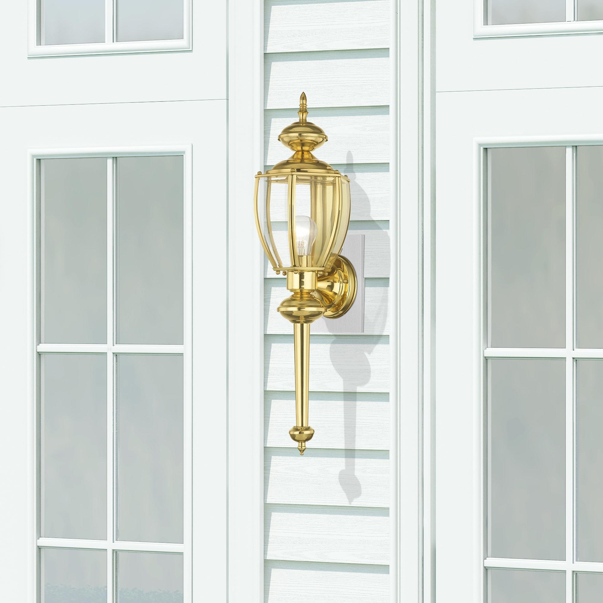 Livex Lighting Outdoor Basics 1 -Light 25.0-in H Polished Brass Hardwired Outdoor Wall Light