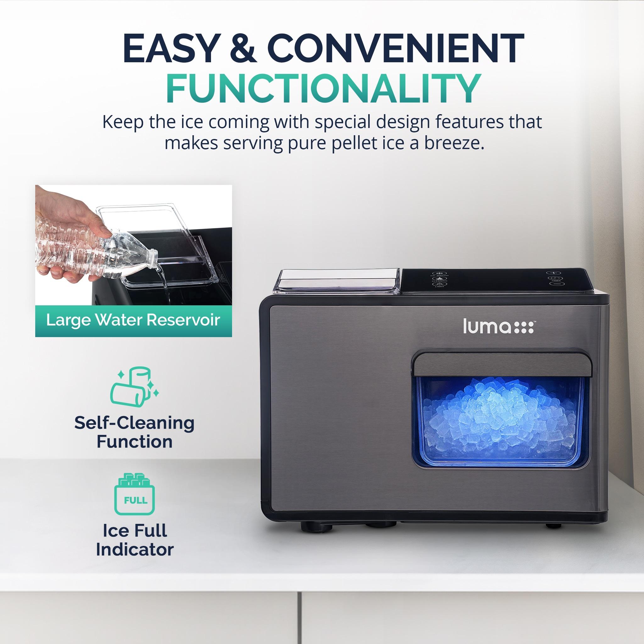 Luma Nugget Countertop Ice Maker, 44 lbs in 24 hours, Black Stainless Steel Ice Machine